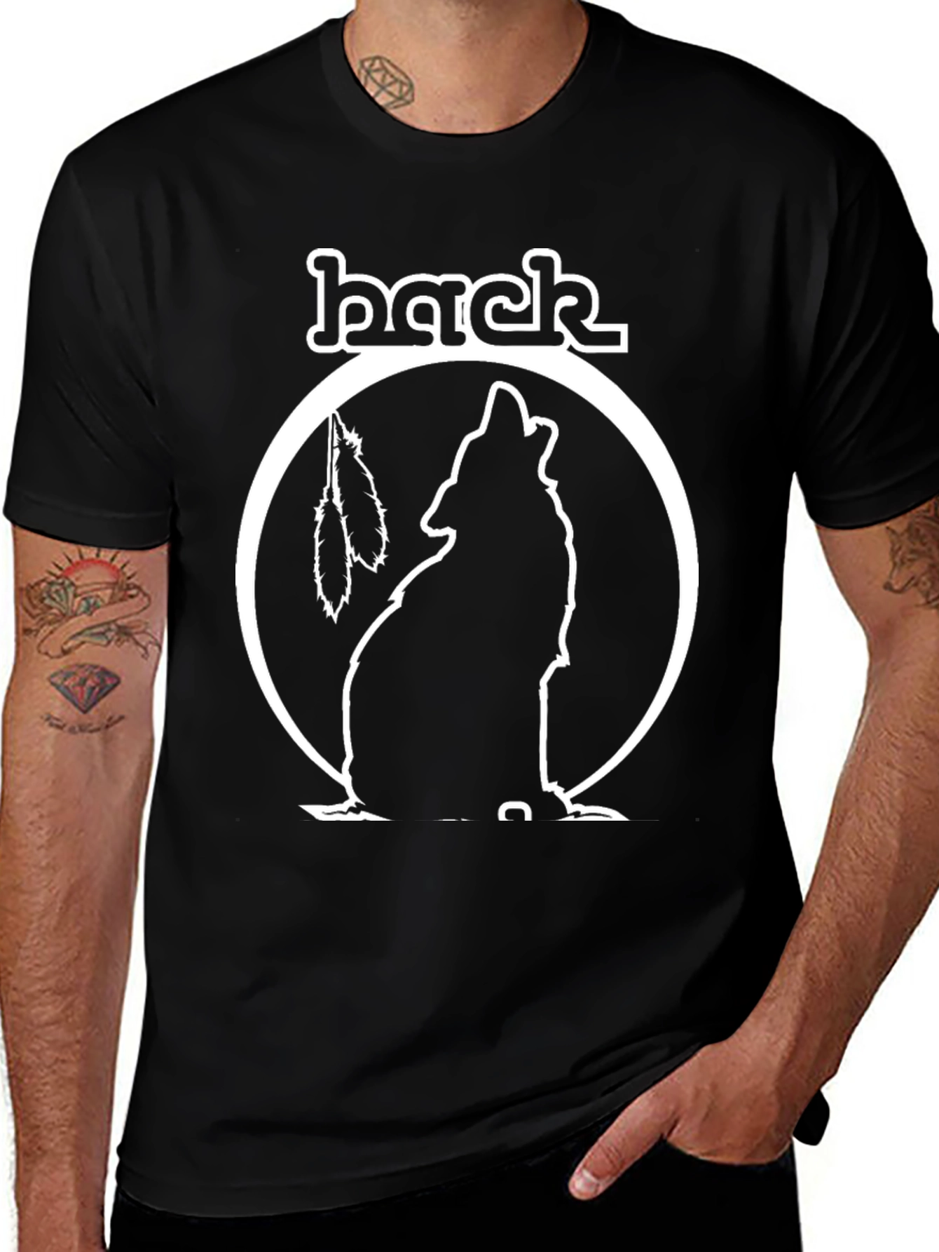 Black Wolf Tee with Feather Detail