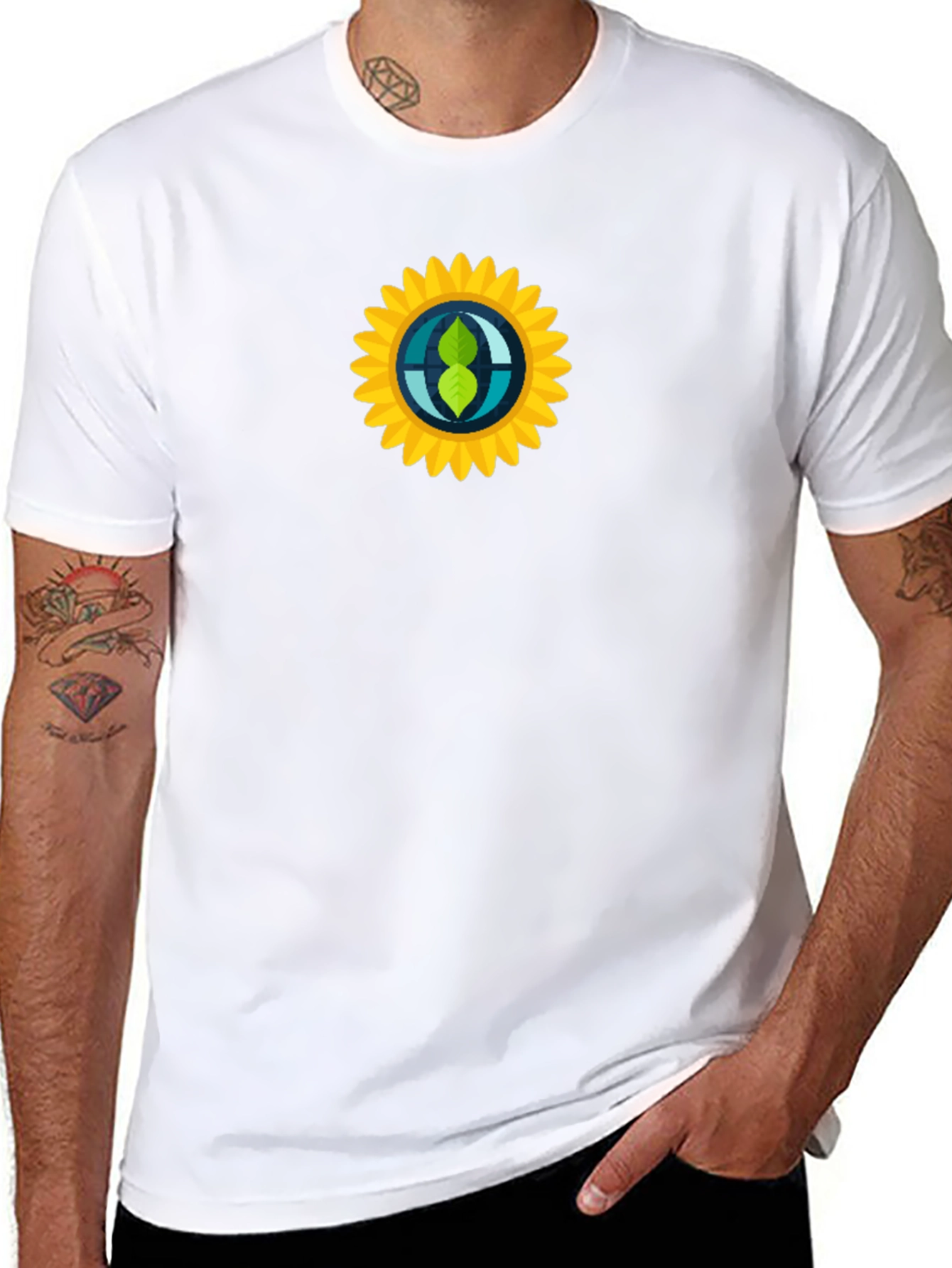 Black T-Shirt with Sunflower Graphic Print