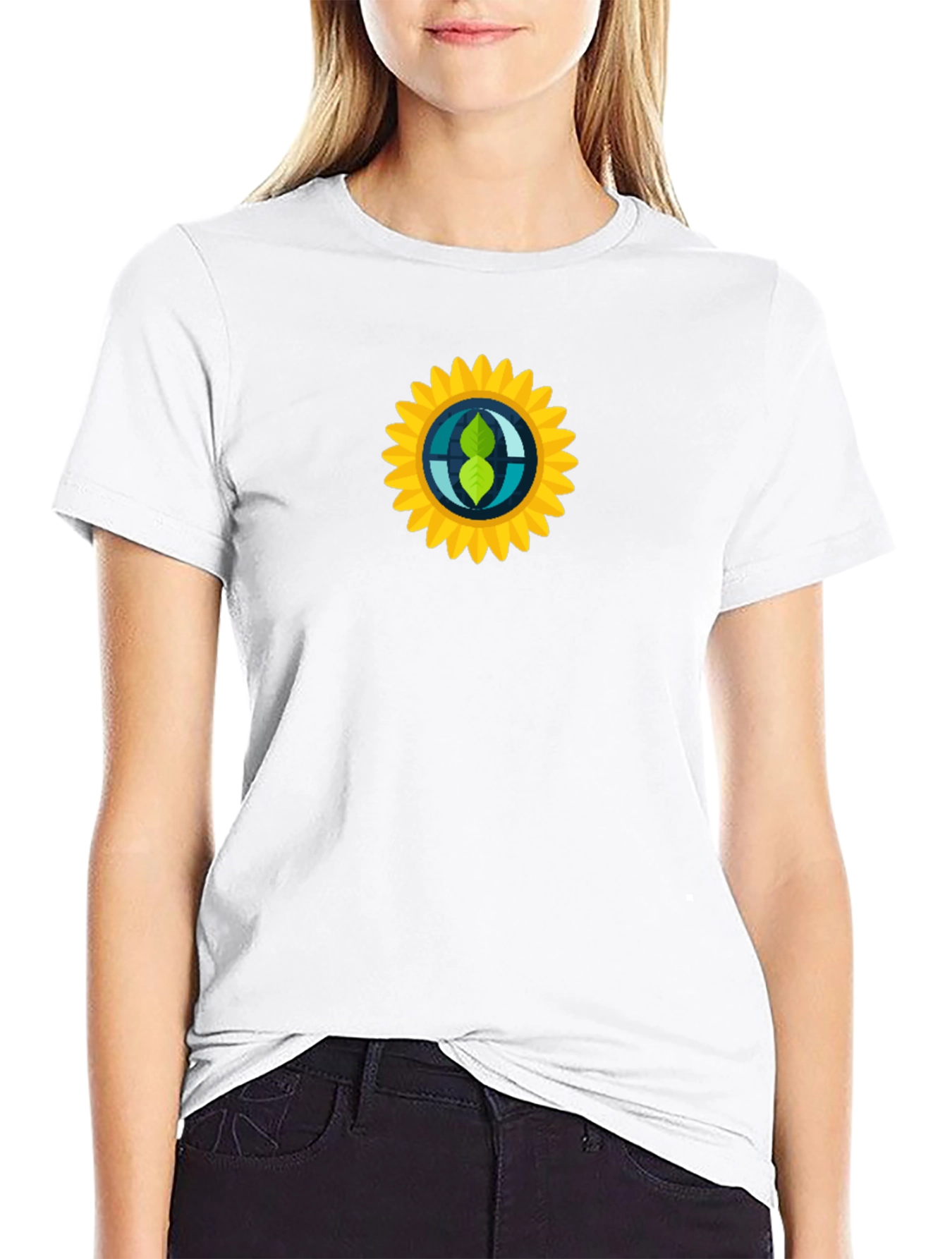 Black T-Shirt with Sunflower Graphic Print