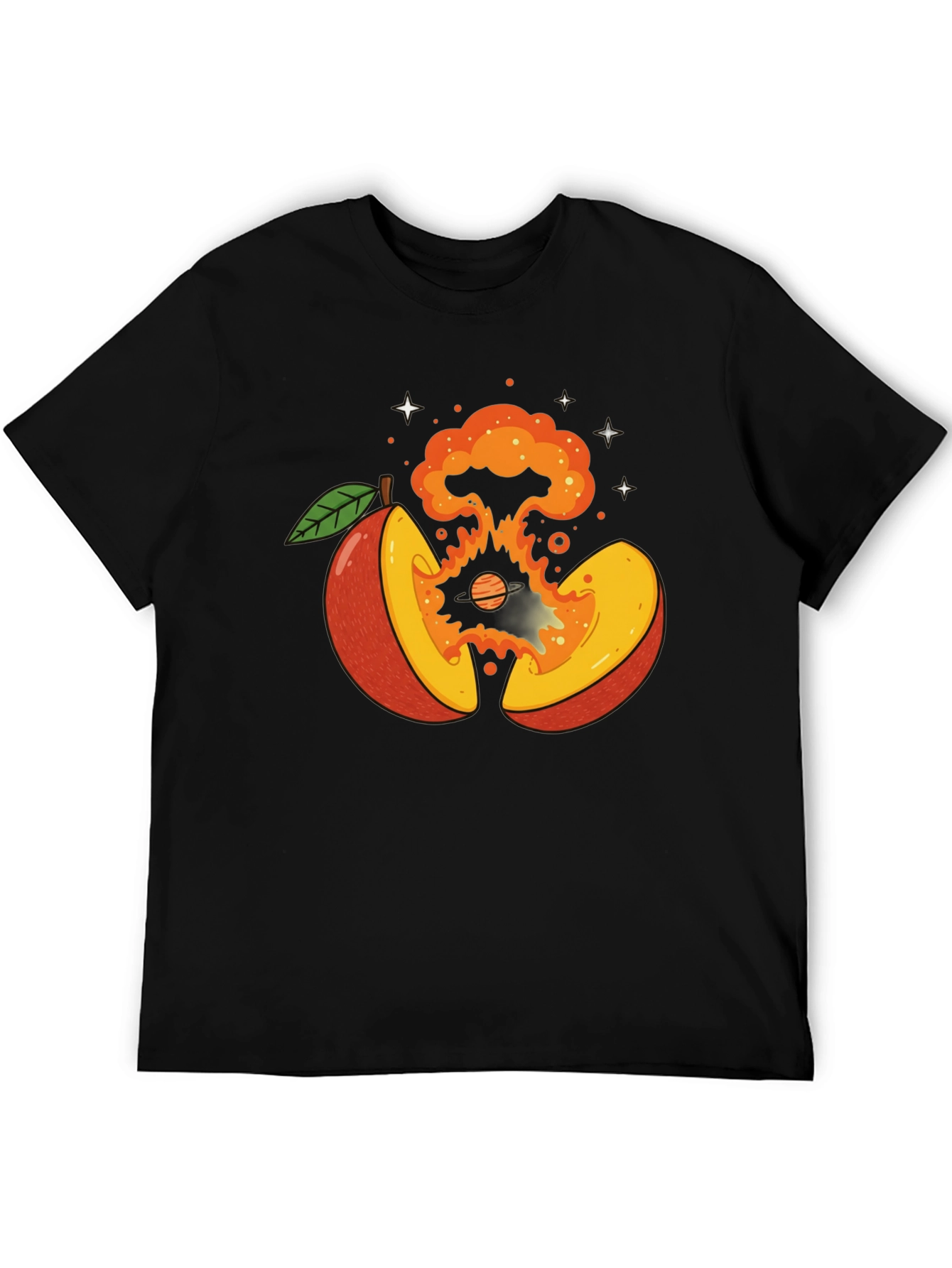 Cosmic Peach Graphic Tee - Black Cotton T-Shirt