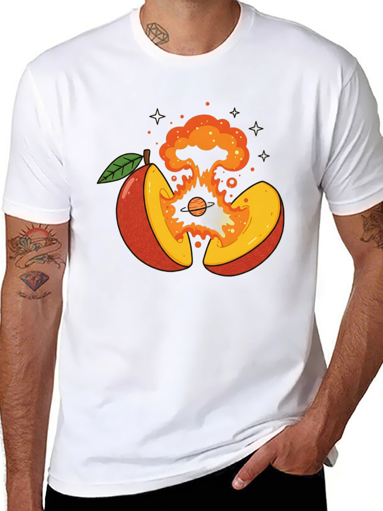 Cosmic Peach Graphic Tee - Black Cotton T-Shirt