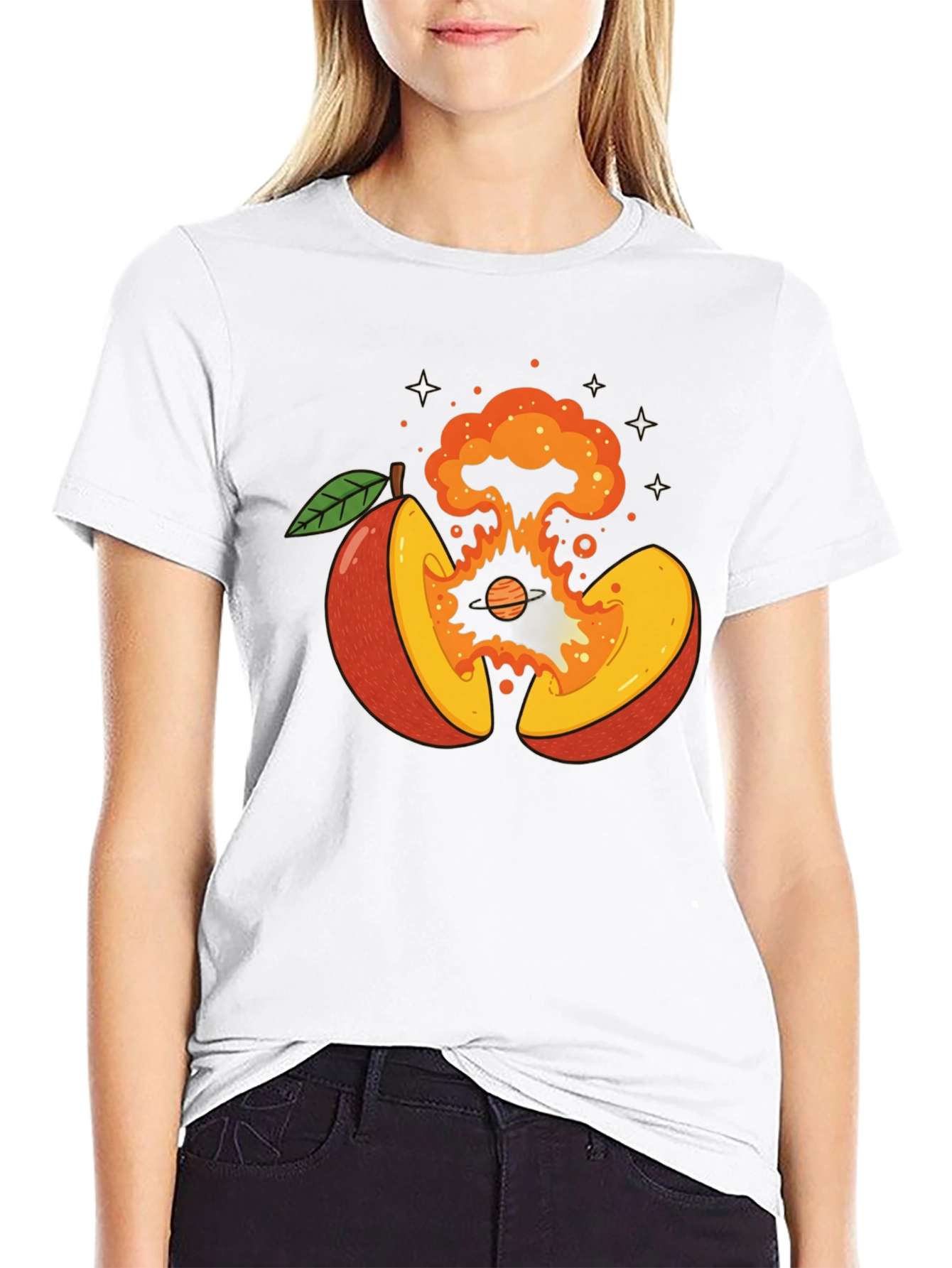 Cosmic Peach Graphic Tee - Black Cotton T-Shirt
