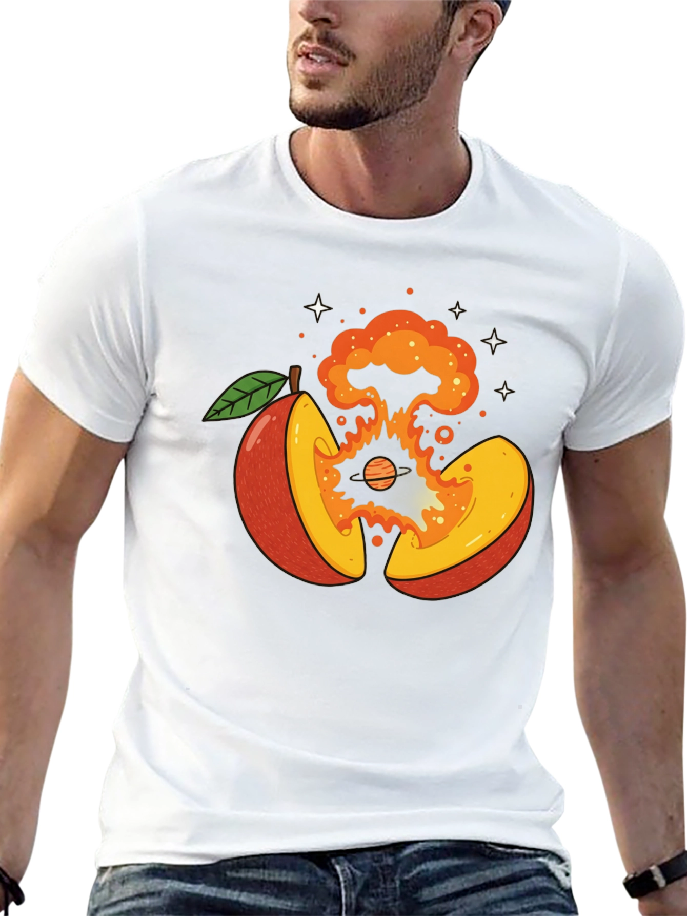 Cosmic Peach Graphic Tee - Black Cotton T-Shirt
