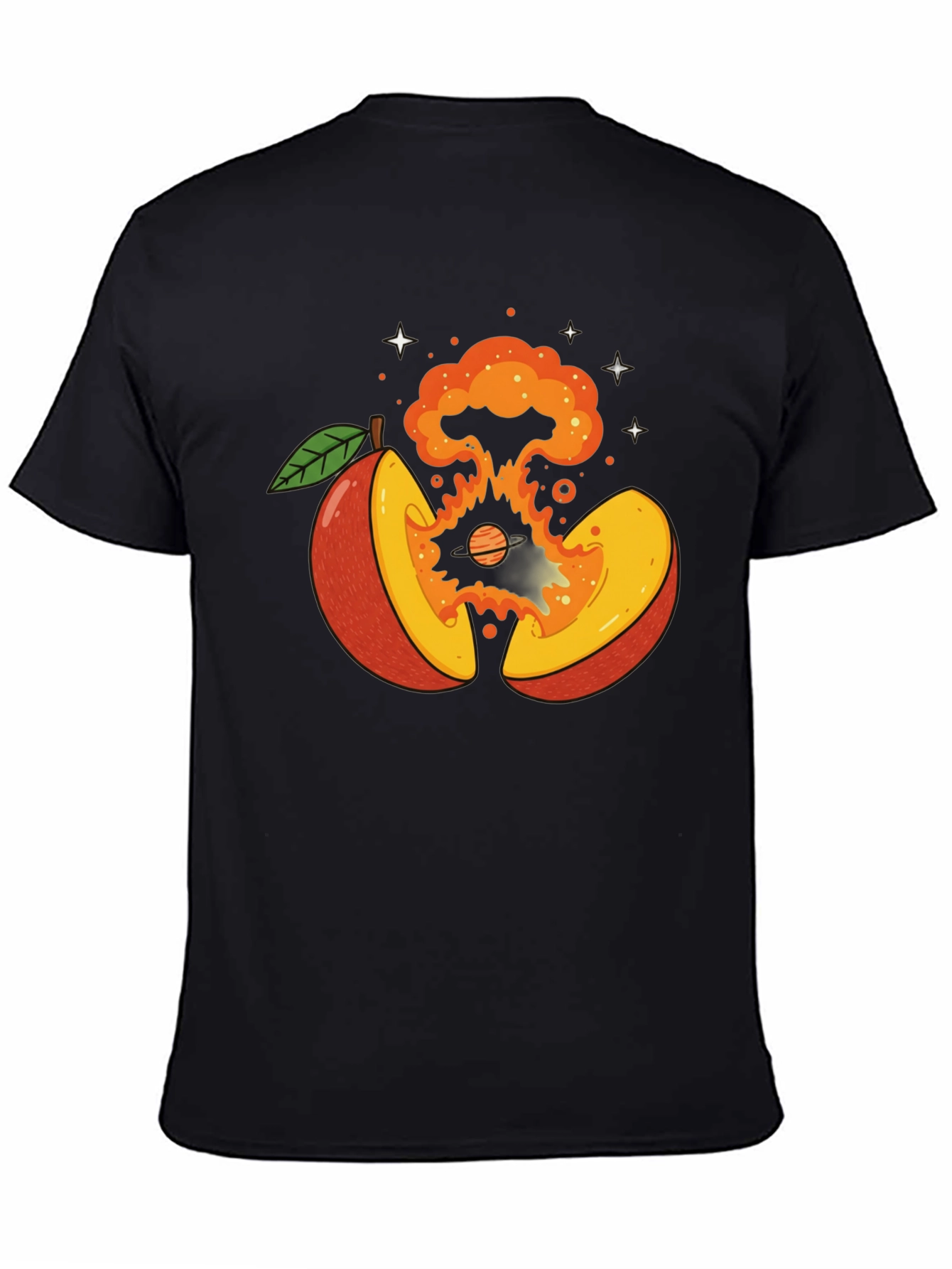Cosmic Peach Graphic Tee - Black Cotton T-Shirt