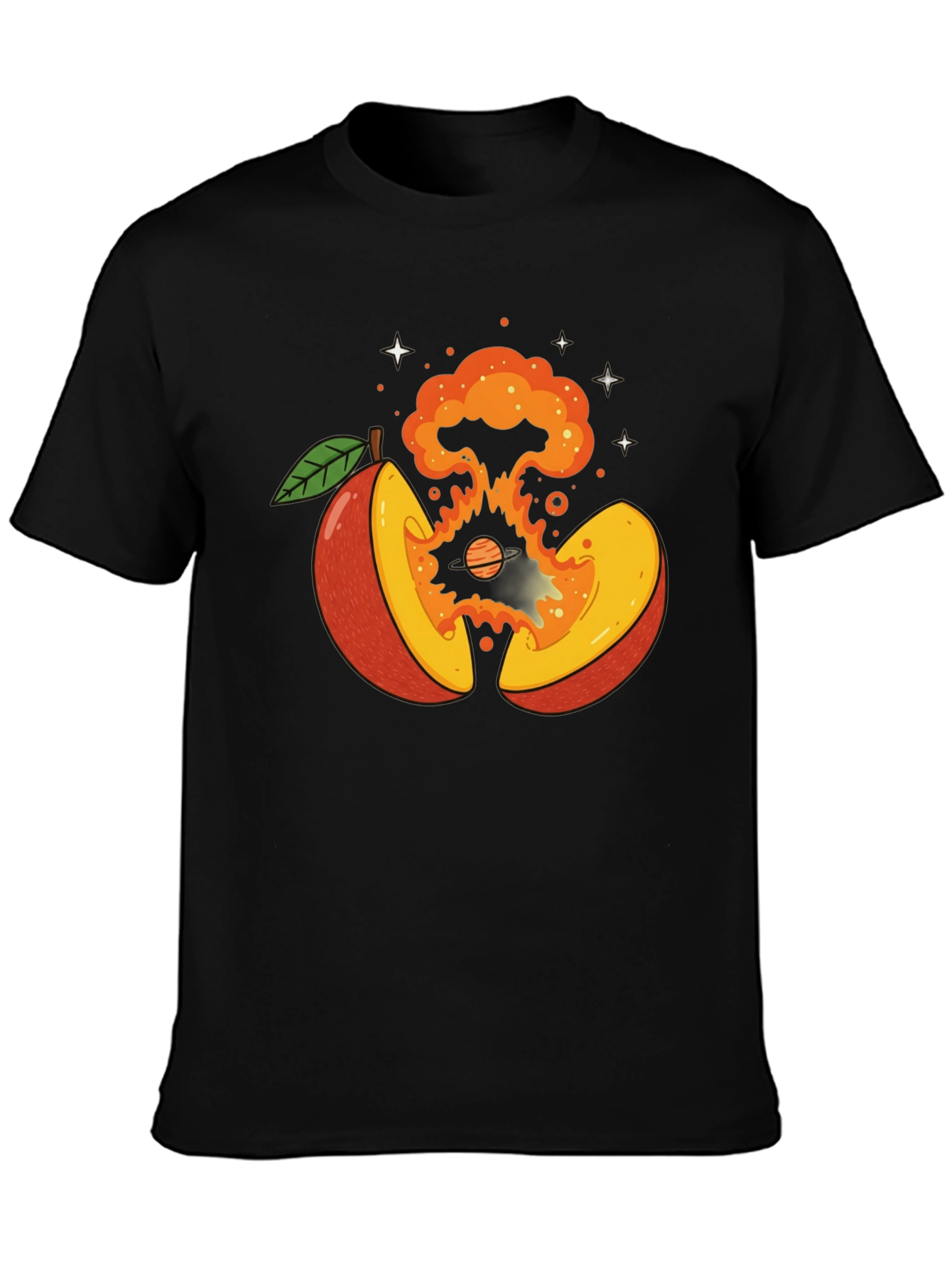 Cosmic Peach Graphic Tee - Black Cotton T-Shirt