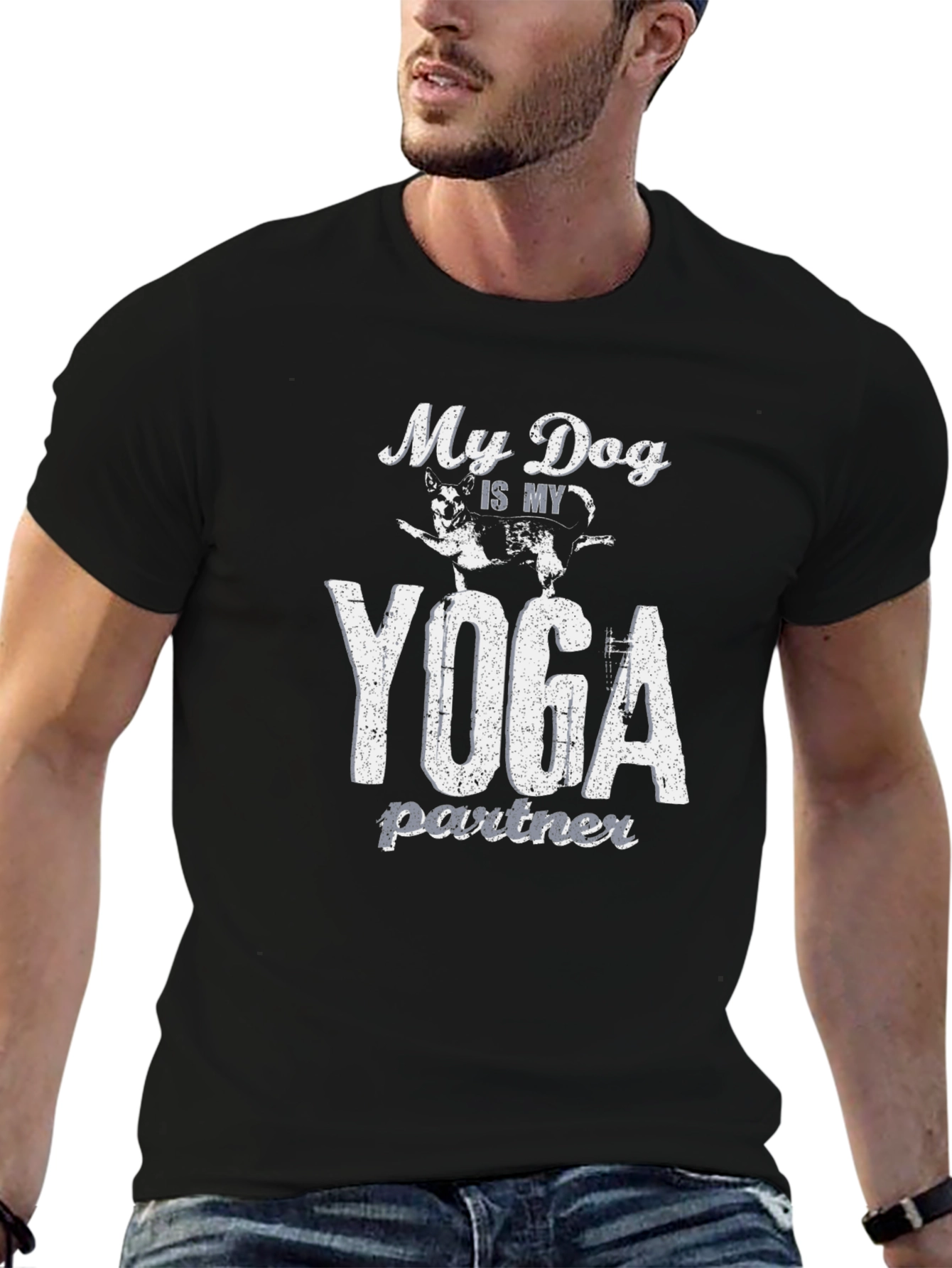My Dog is My Yoga Partner Black T-Shirt