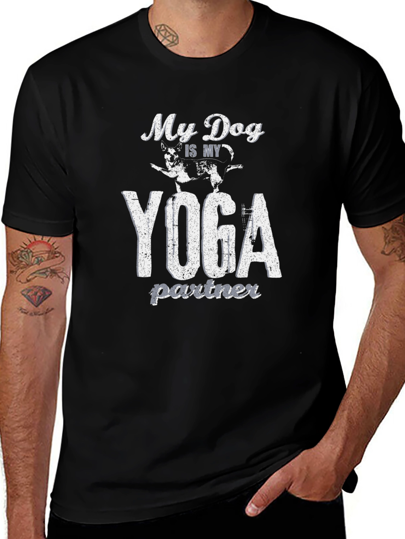 My Dog is My Yoga Partner Black T-Shirt
