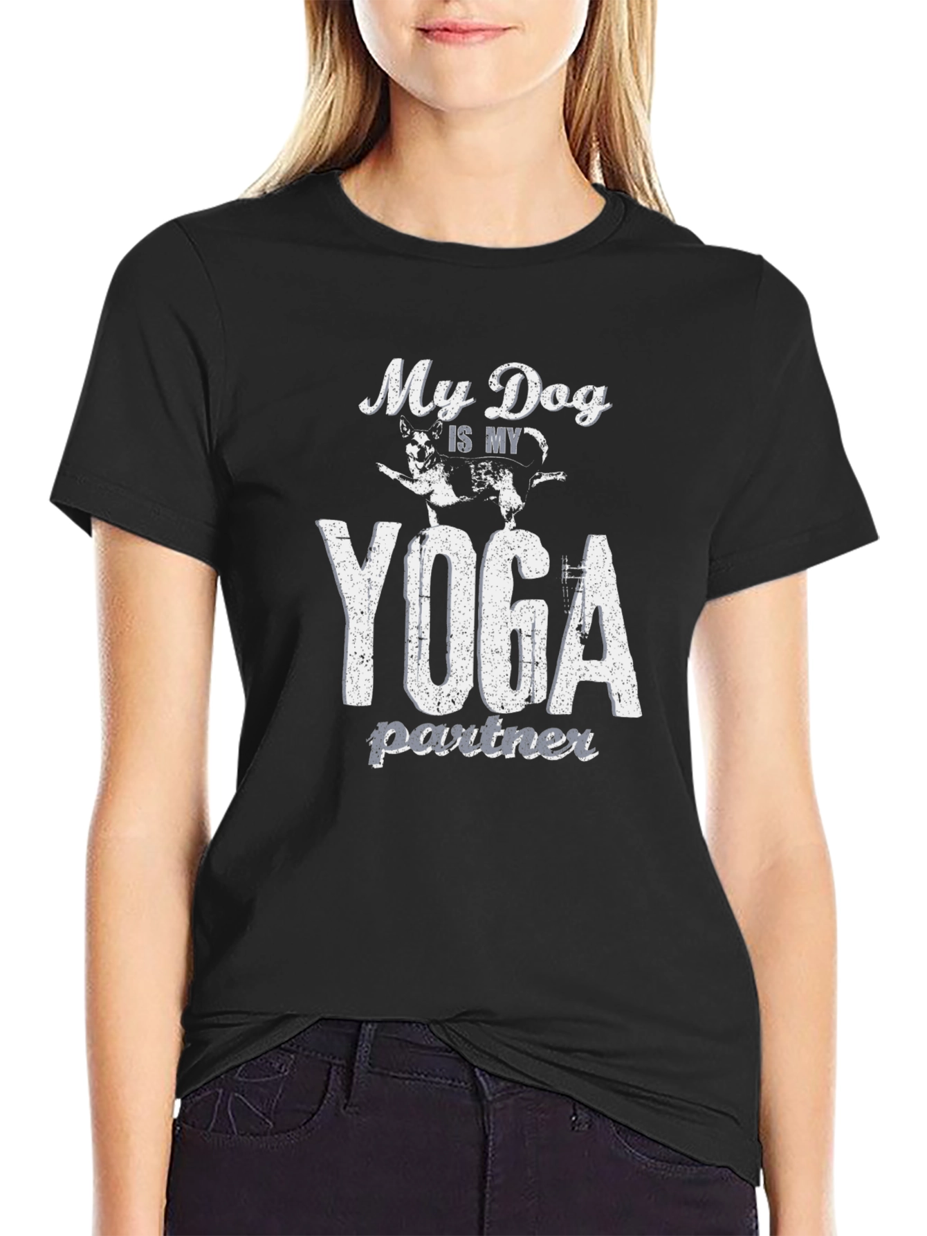 My Dog is My Yoga Partner Black T-Shirt