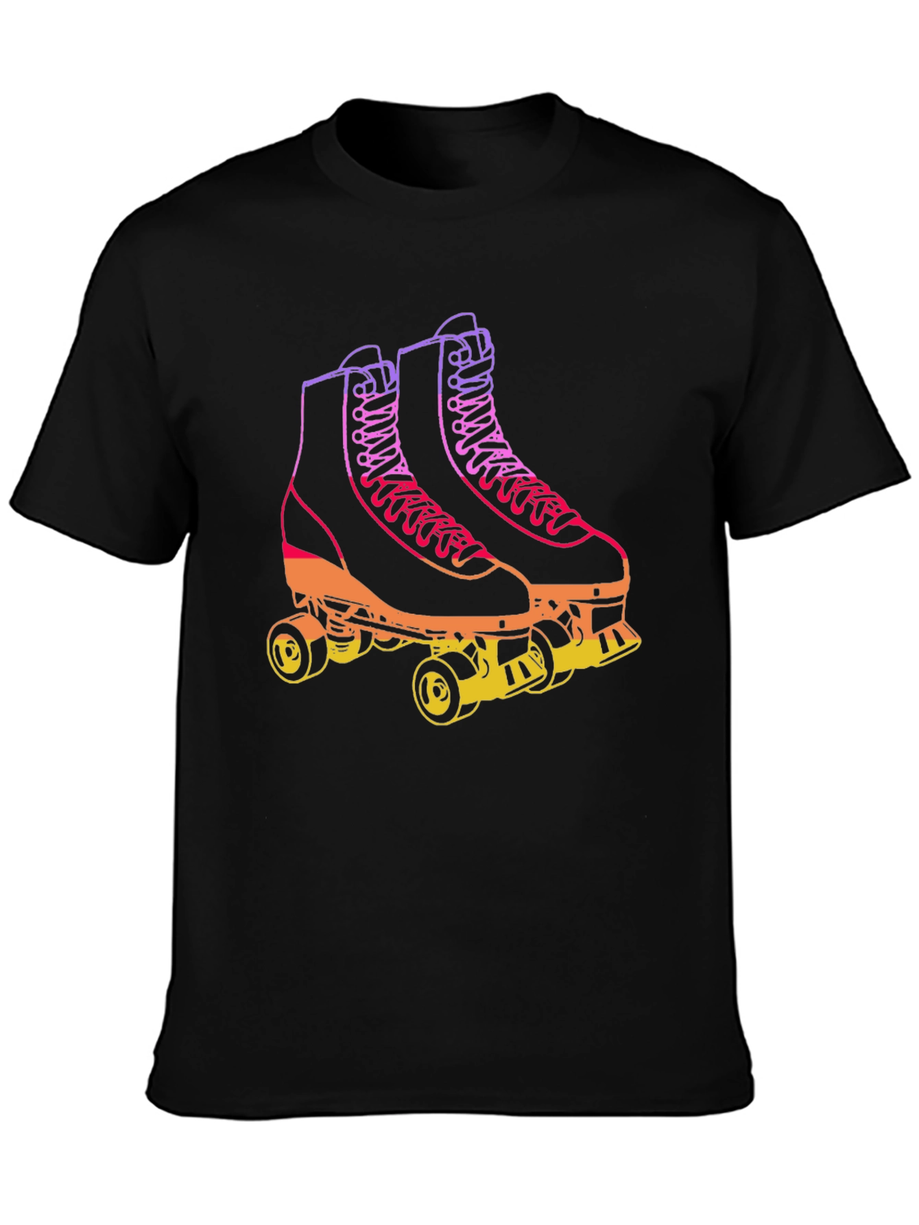 Retro Roller Skate Graphic Tee - Black Cotton Blend