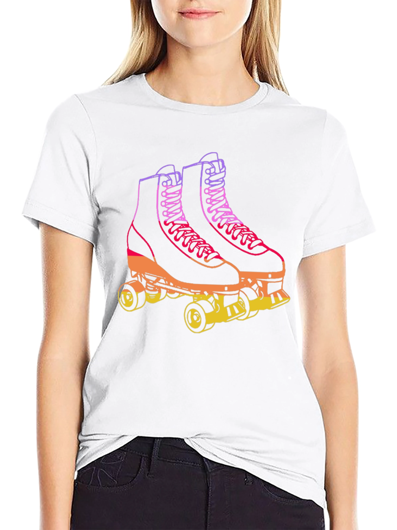 Retro Roller Skate Graphic Tee - Black Cotton Blend