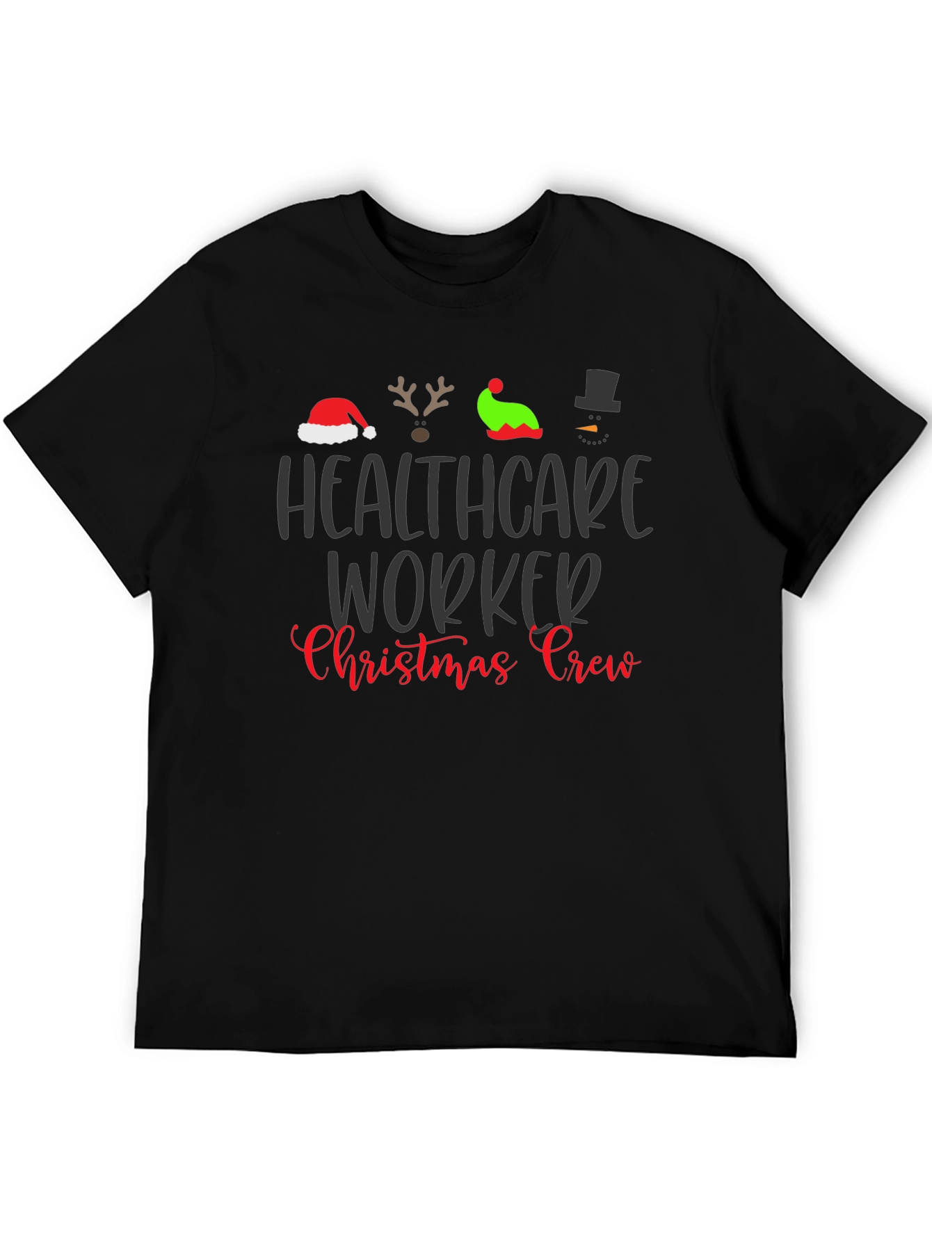 Healthcare Worker Christmas Crew Black T-Shirt