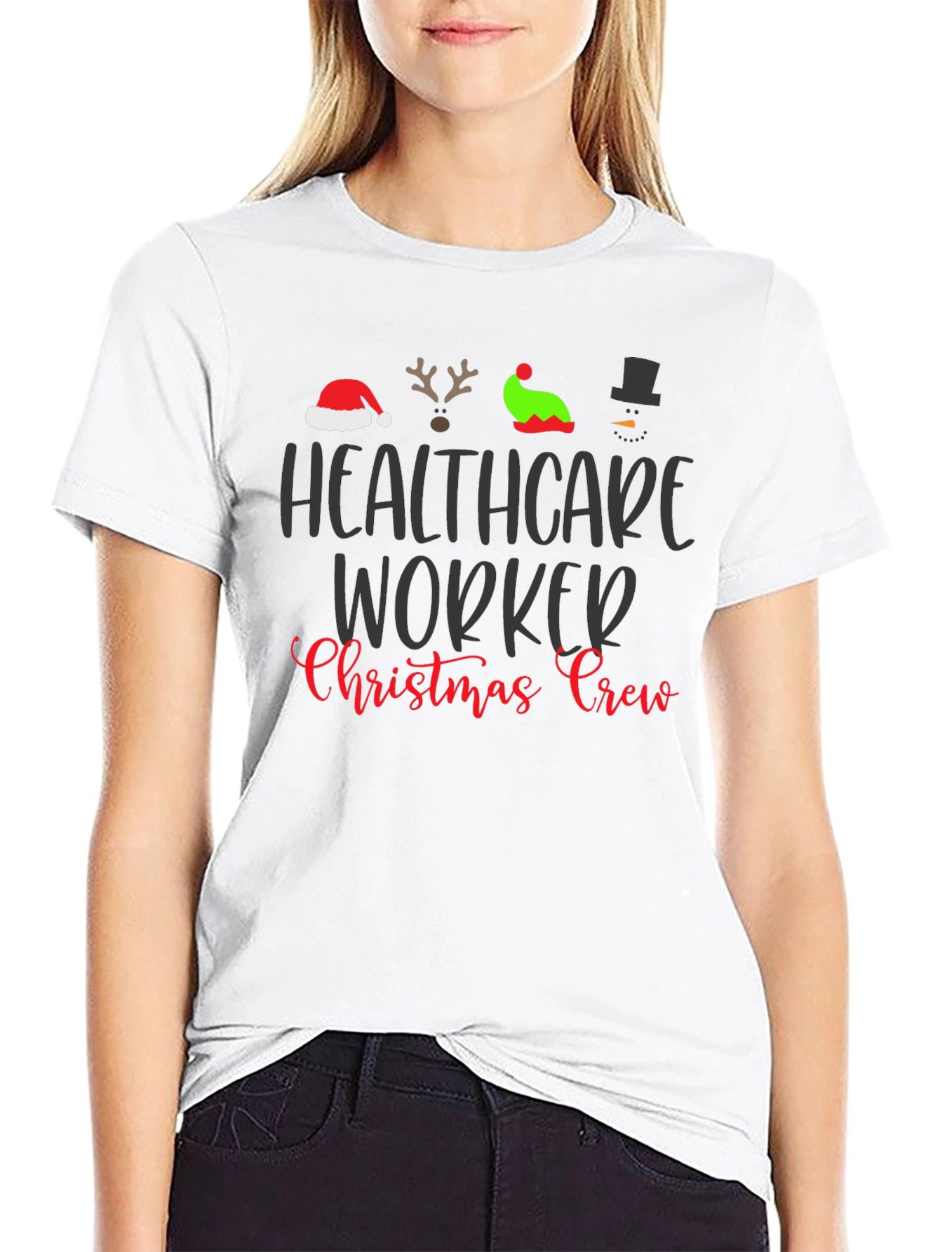 Healthcare Worker Christmas Crew Black T-Shirt