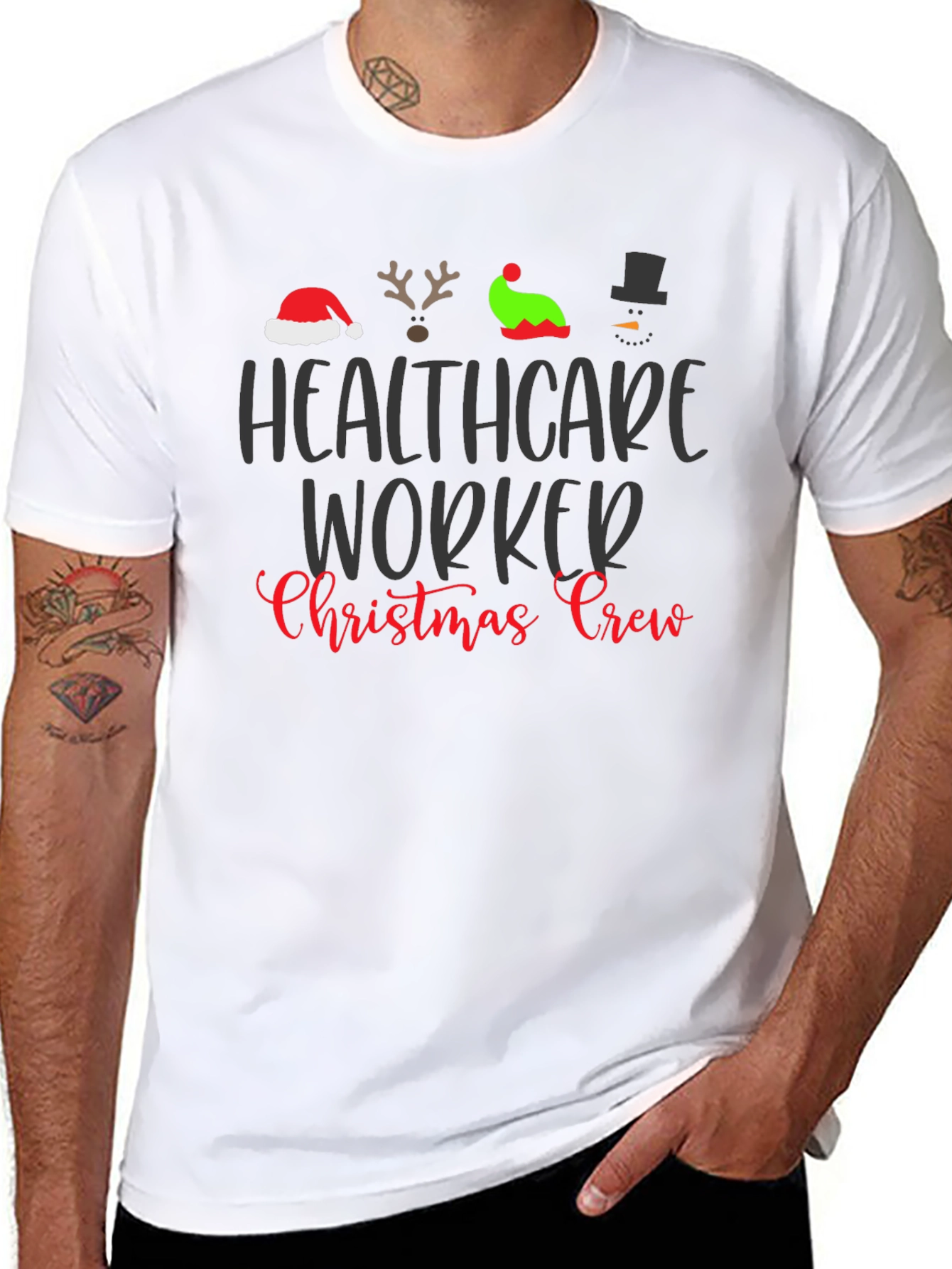 Healthcare Worker Christmas Crew Black T-Shirt