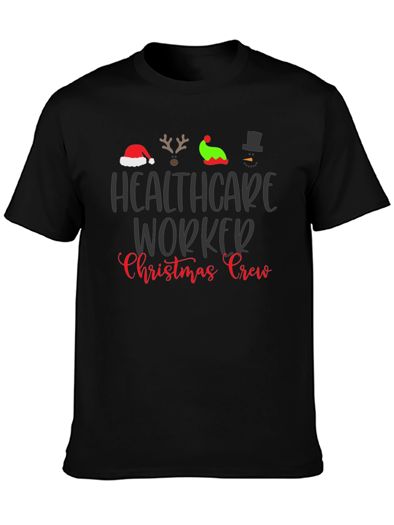 Healthcare Worker Christmas Crew Black T-Shirt