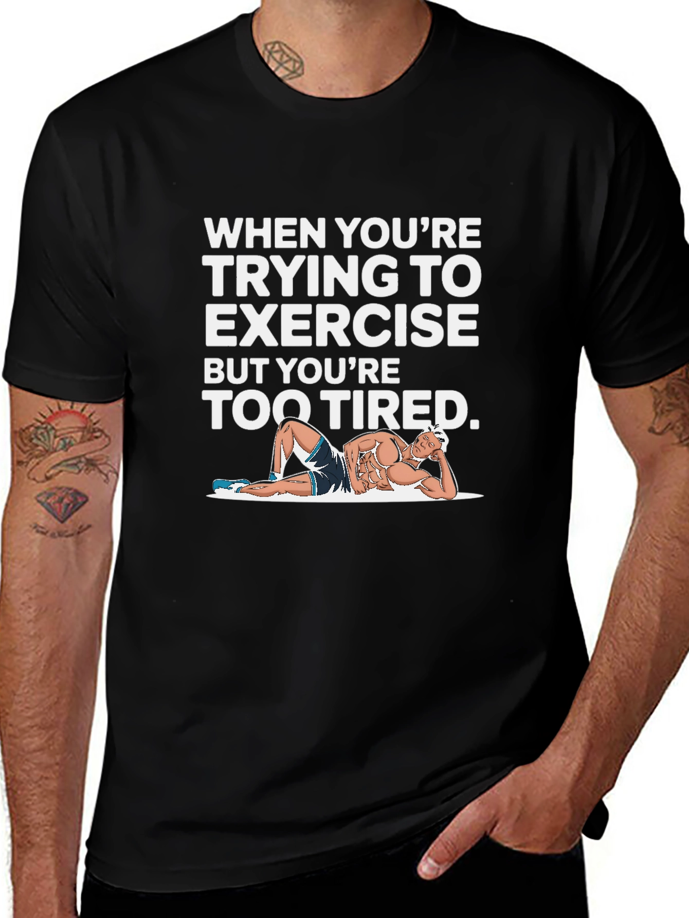 Funny Exercise Tired Black T-Shirt