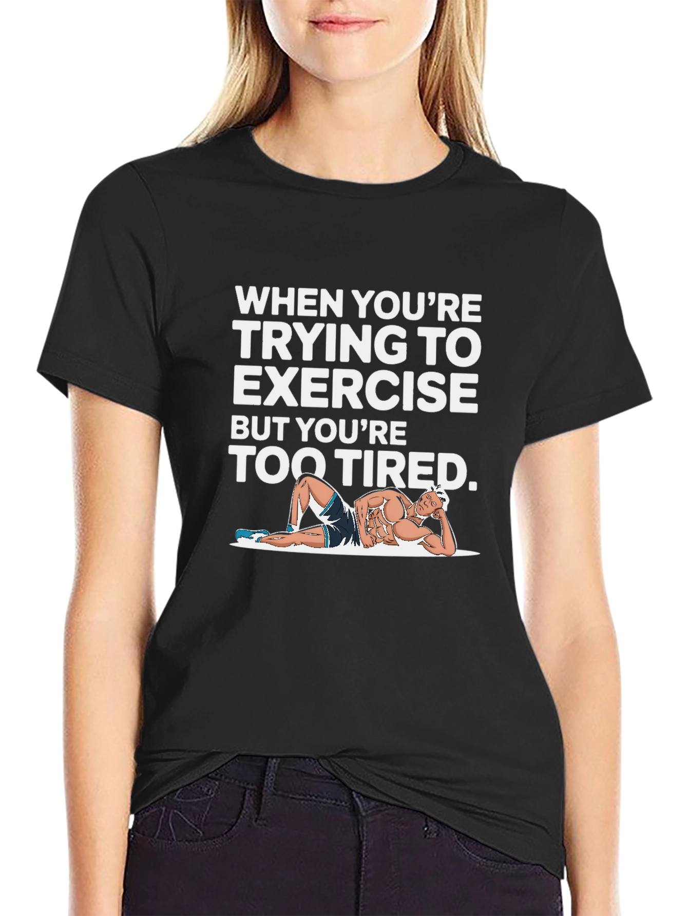 Funny Exercise Tired Black T-Shirt
