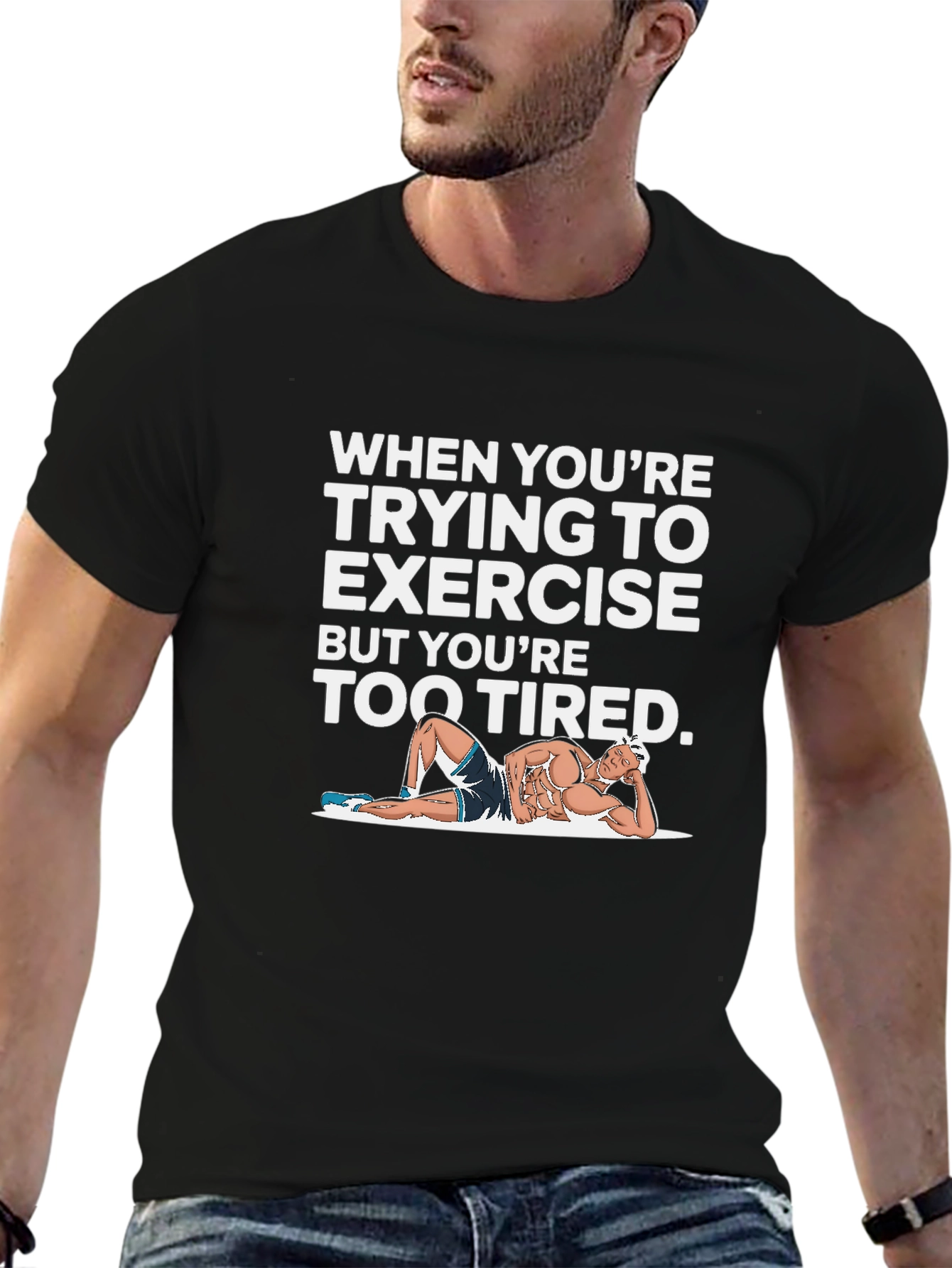 Funny Exercise Tired Black T-Shirt