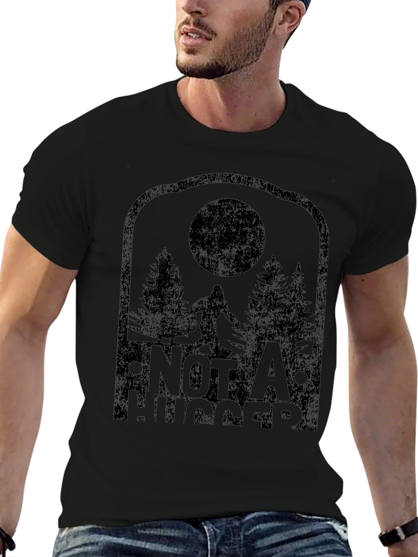 Not a Hugger Sasquatch Black Graphic Tee