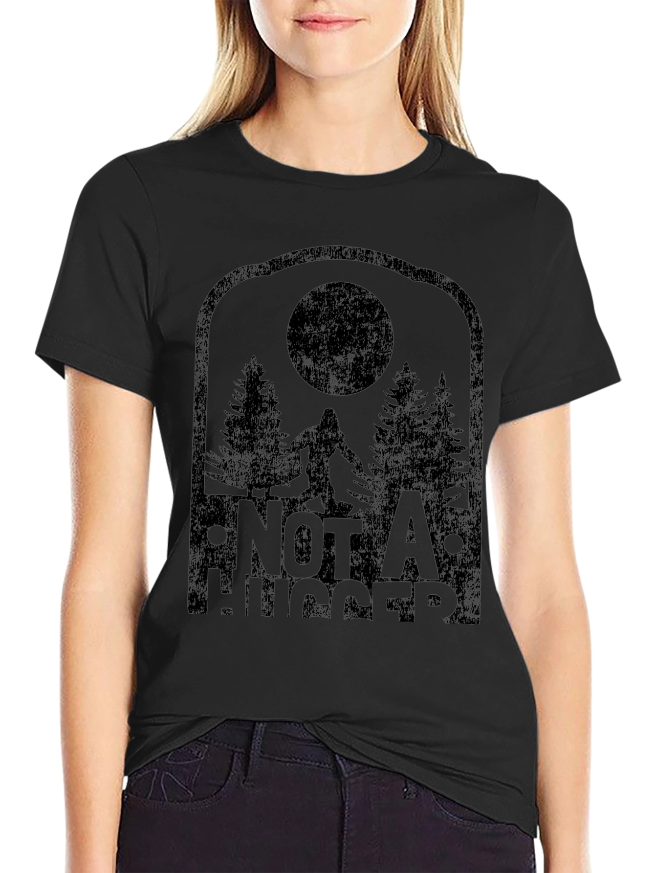 Not a Hugger Sasquatch Black Graphic Tee