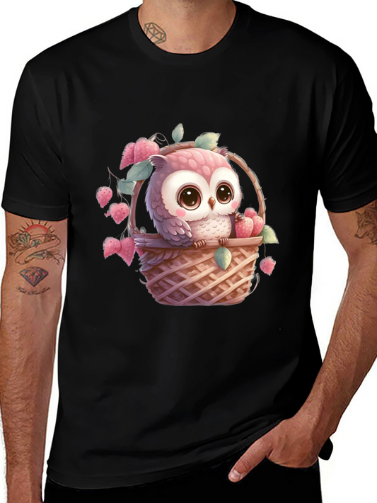 Cute Owl in Basket Graphic Tee - Sweet Heart Design