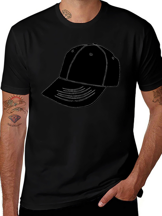 Mens Black T-Shirt with Hat Graphic