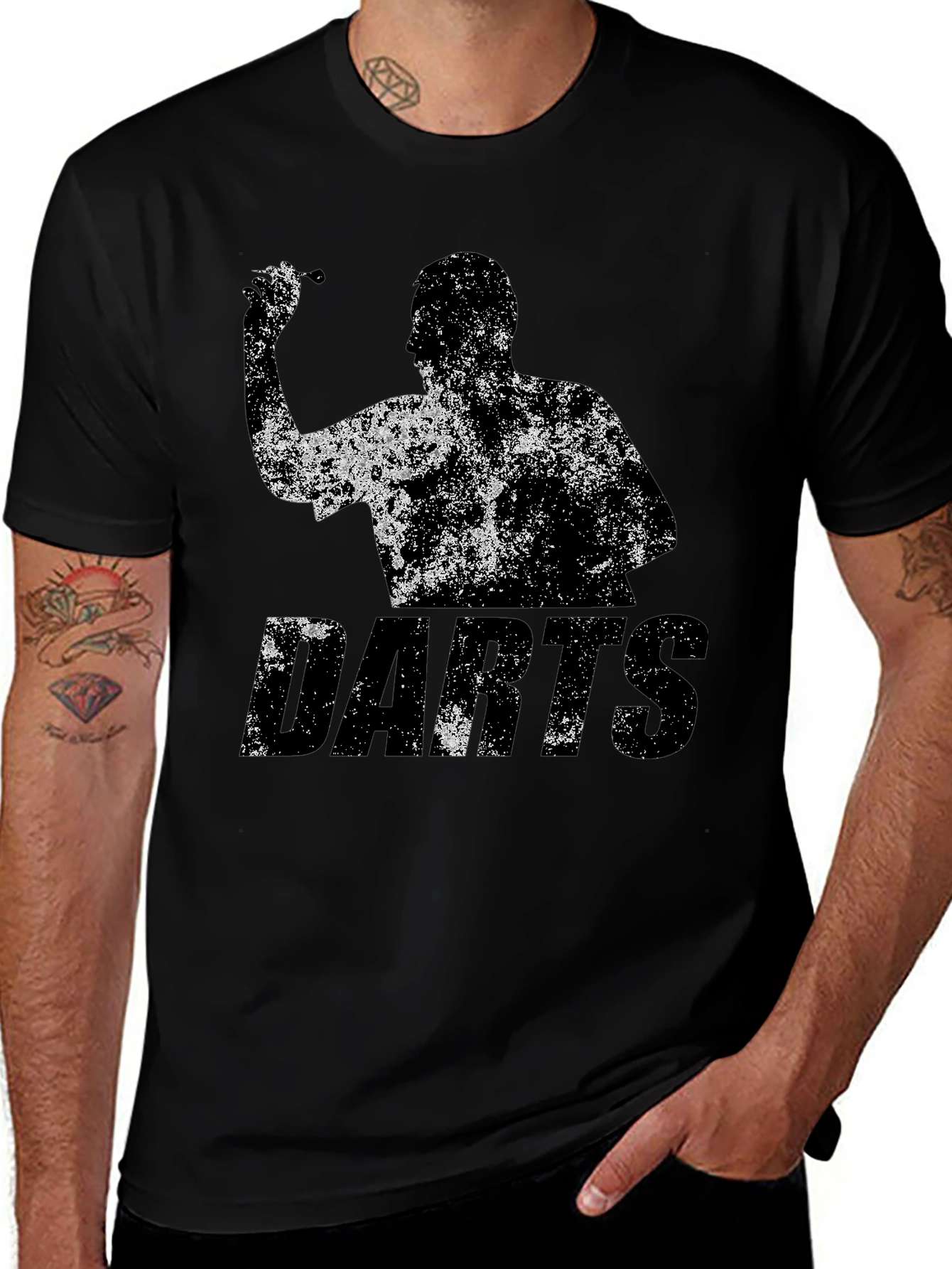 Darts Player Graphic T-Shirt - Black Cotton Tee