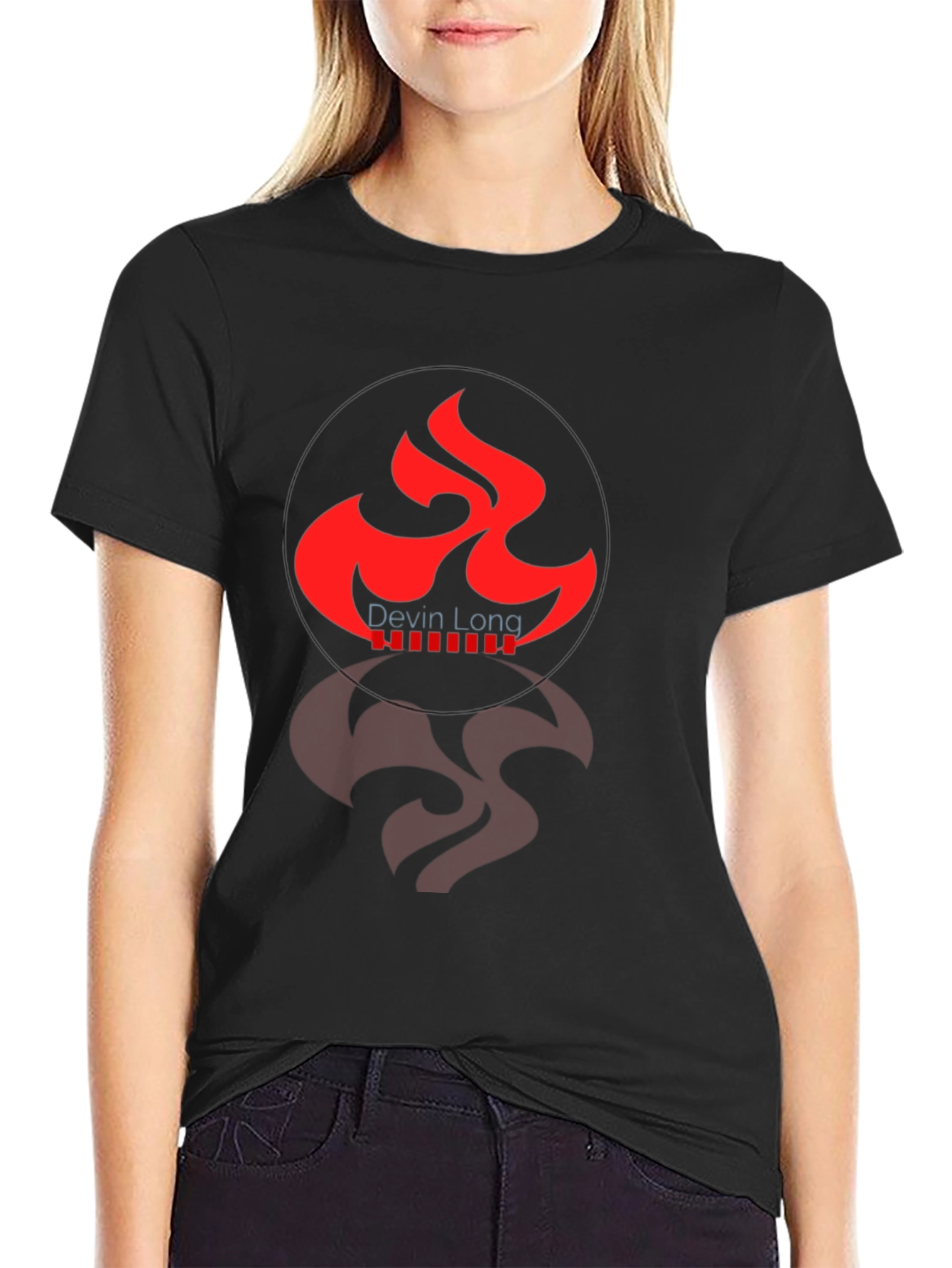 Black Graphic Tee with Red Flame Design