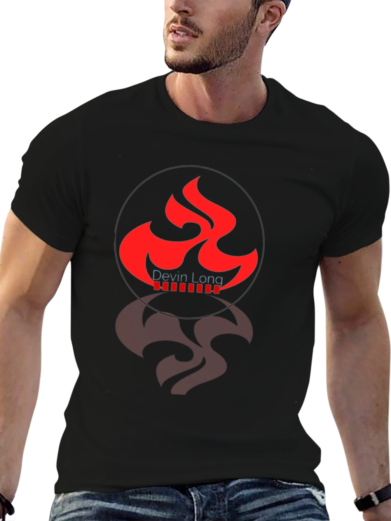 Black Graphic Tee with Red Flame Design