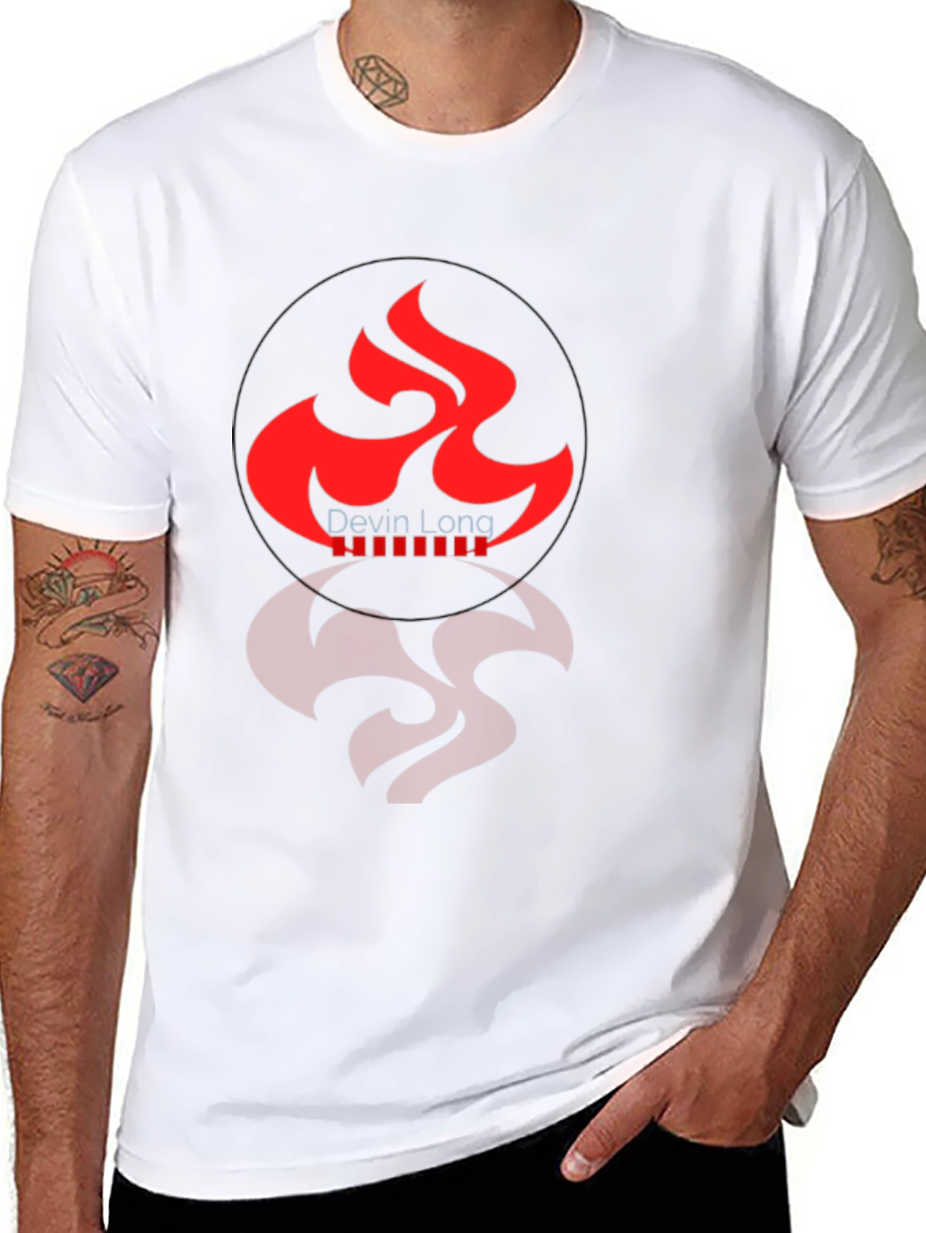 Black Graphic Tee with Red Flame Design