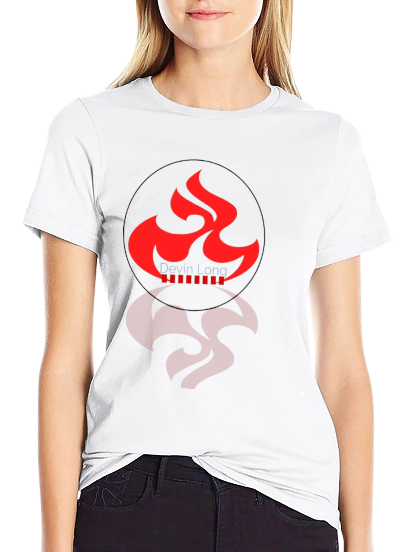 Black Graphic Tee with Red Flame Design