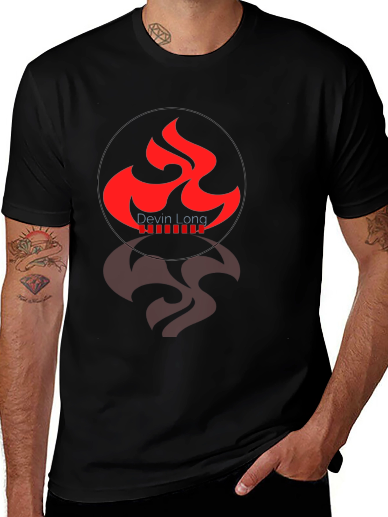 Black Graphic Tee with Red Flame Design