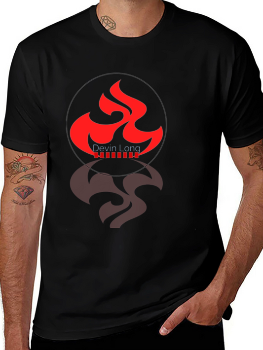 Black Graphic Tee with Red Flame Design