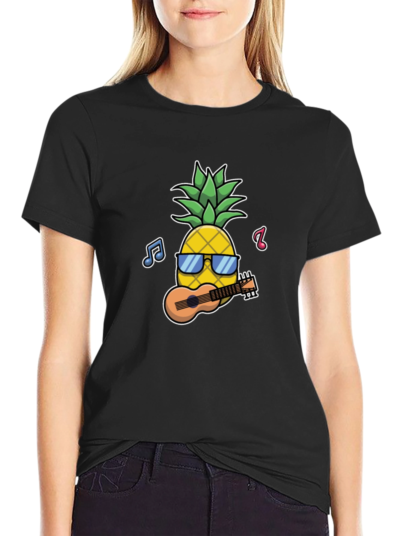 Pineapple Ukulele Black Graphic T-Shirt