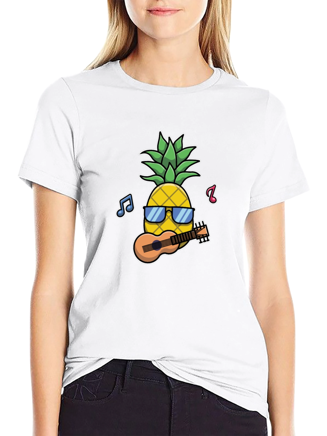Pineapple Ukulele Black Graphic T-Shirt