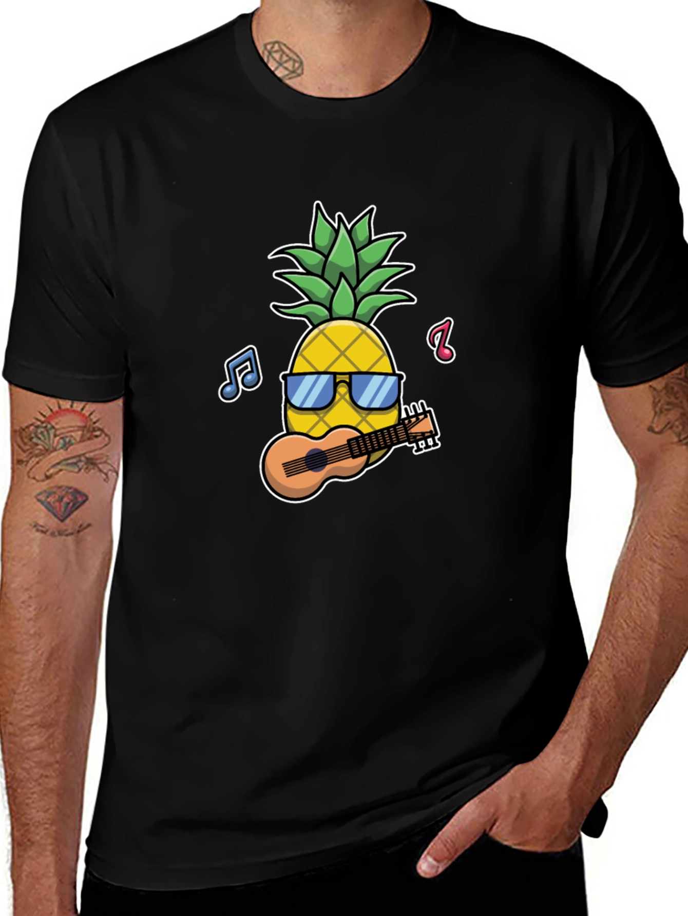 Pineapple Ukulele Black Graphic T-Shirt