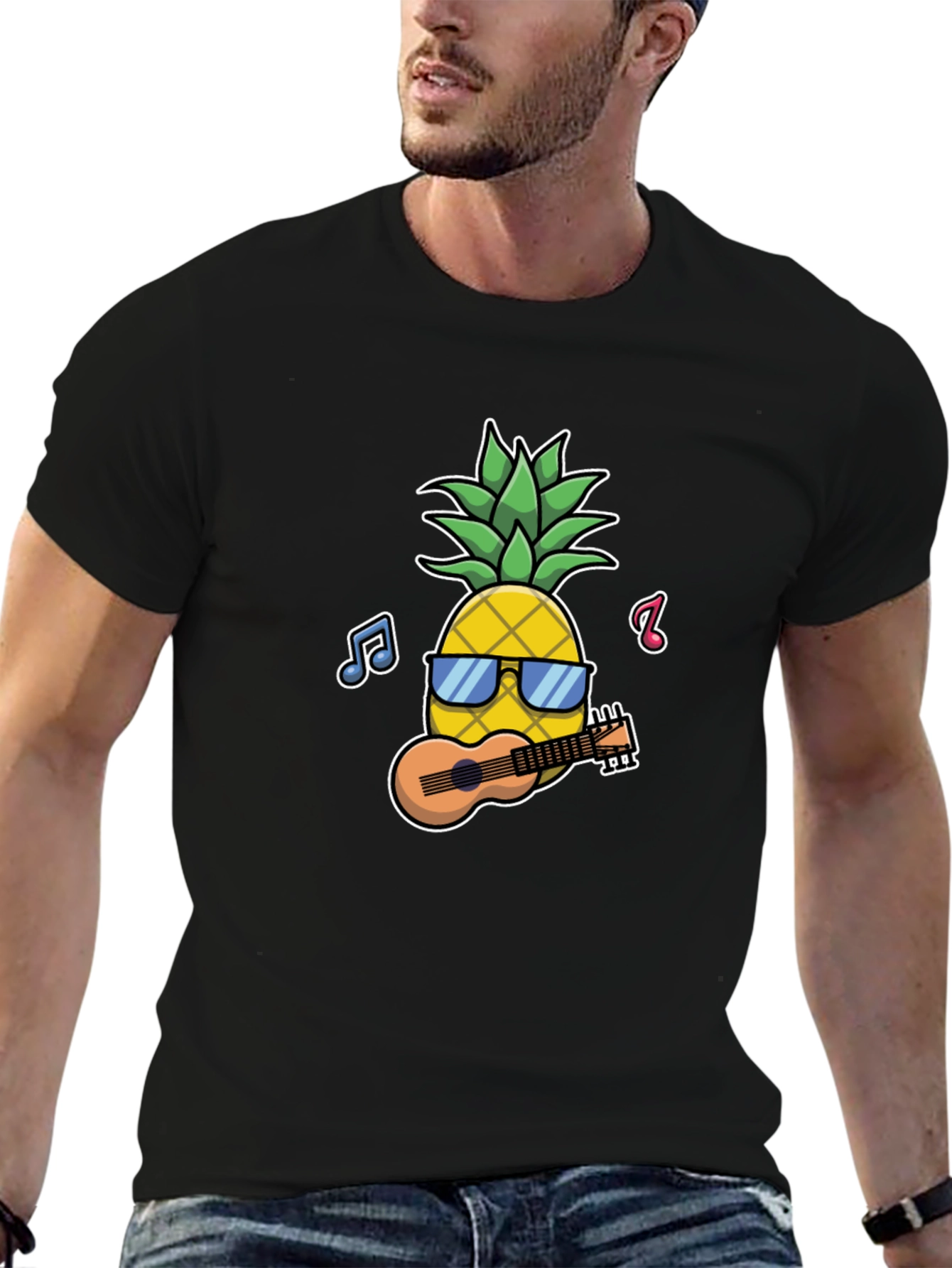 Pineapple Ukulele Black Graphic T-Shirt