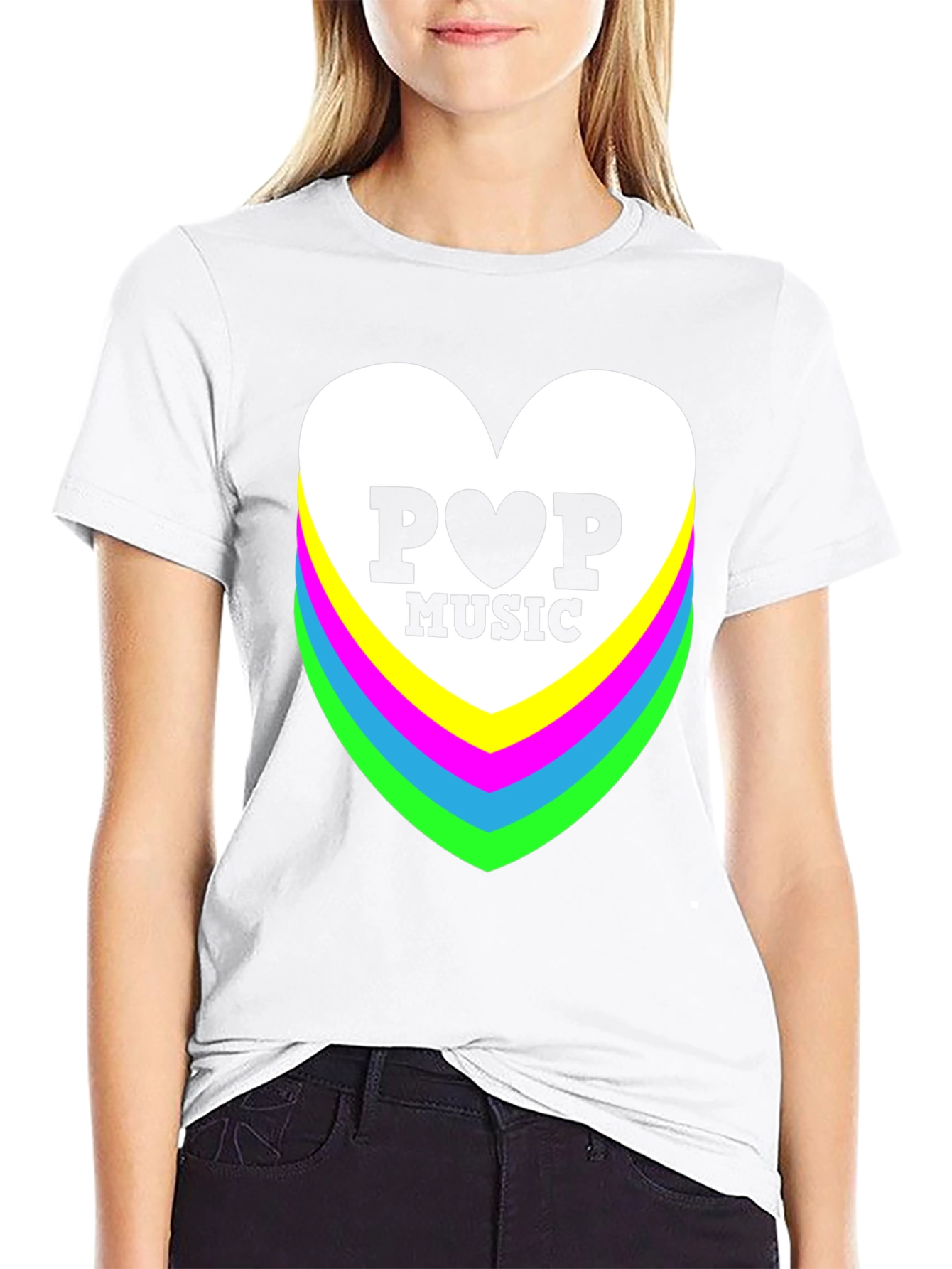 Pop Music Heart Graphic Black T-Shirt