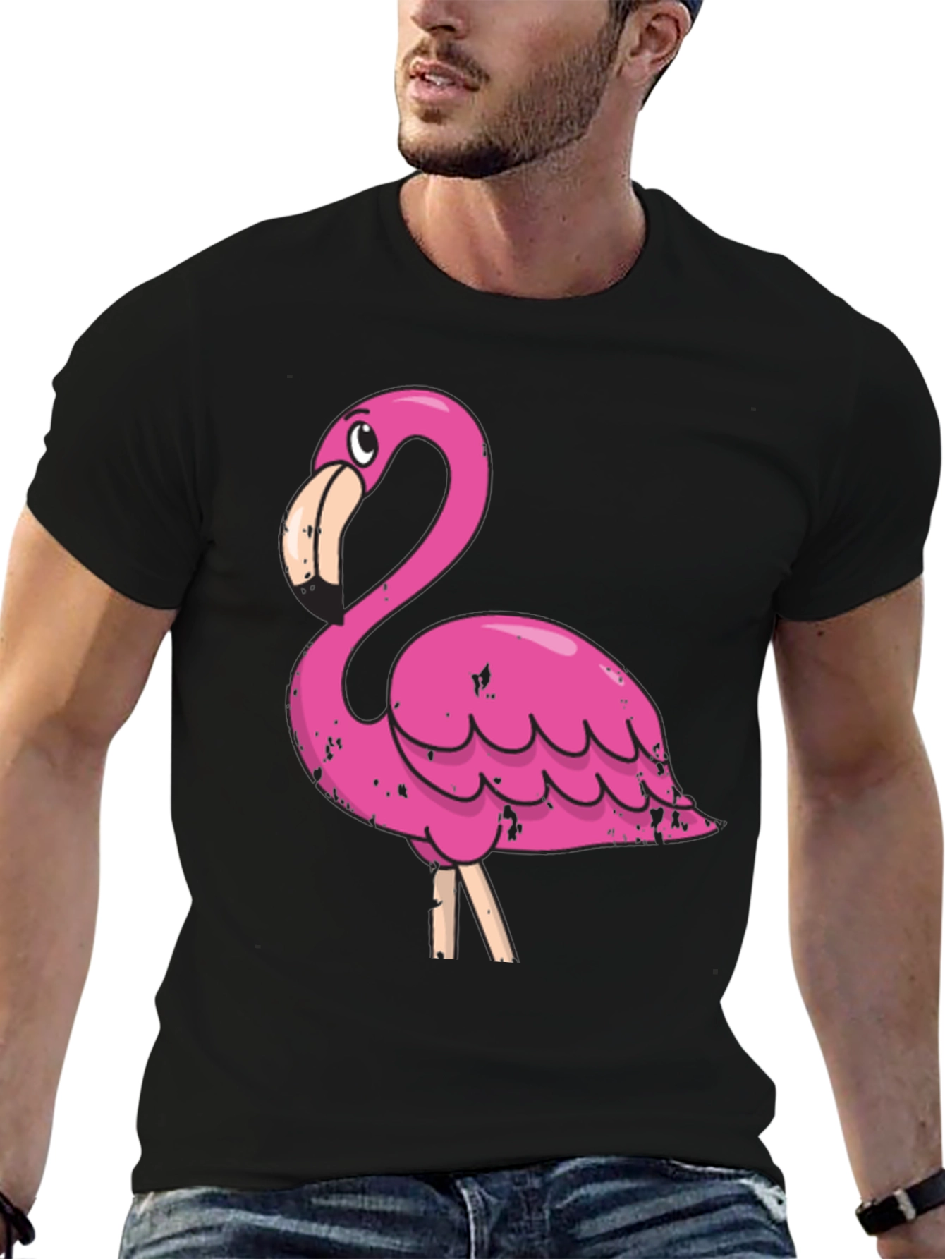 Flamingo Graphic Print Black T-Shirt