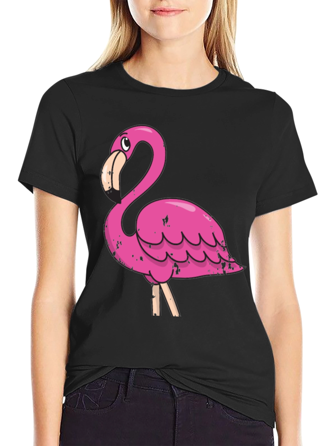 Flamingo Graphic Print Black T-Shirt