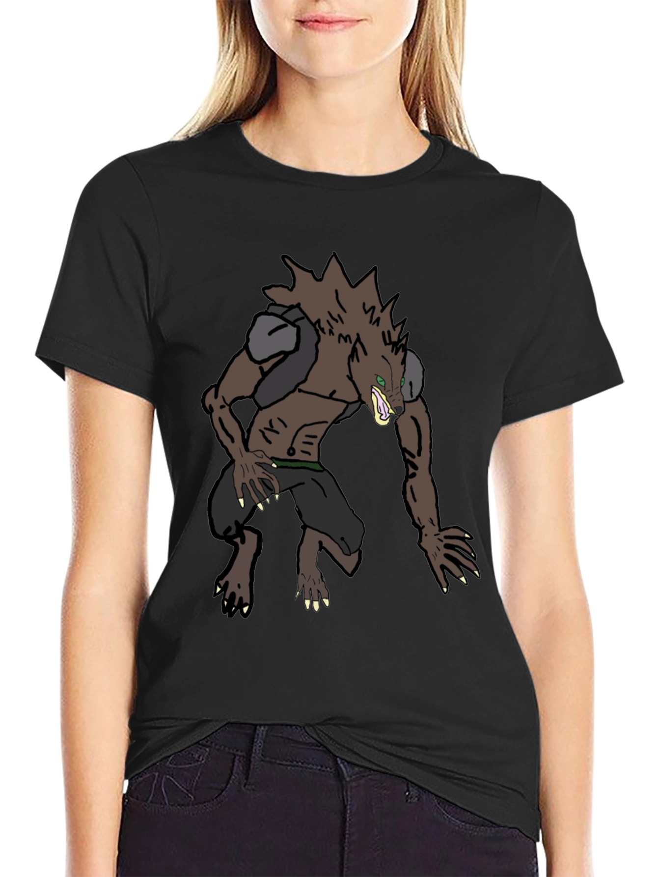 Werewolf Graphic Tee - Black Cotton Blend Shirt