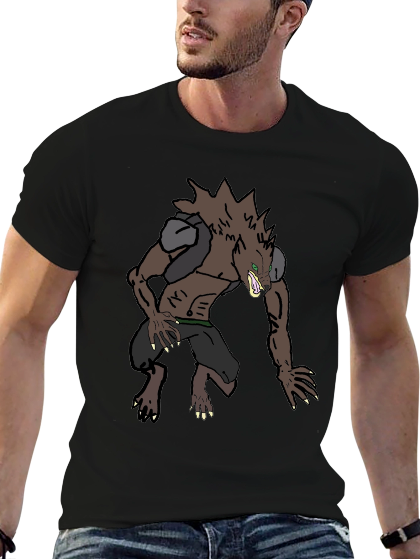 Werewolf Graphic Tee - Black Cotton Blend Shirt