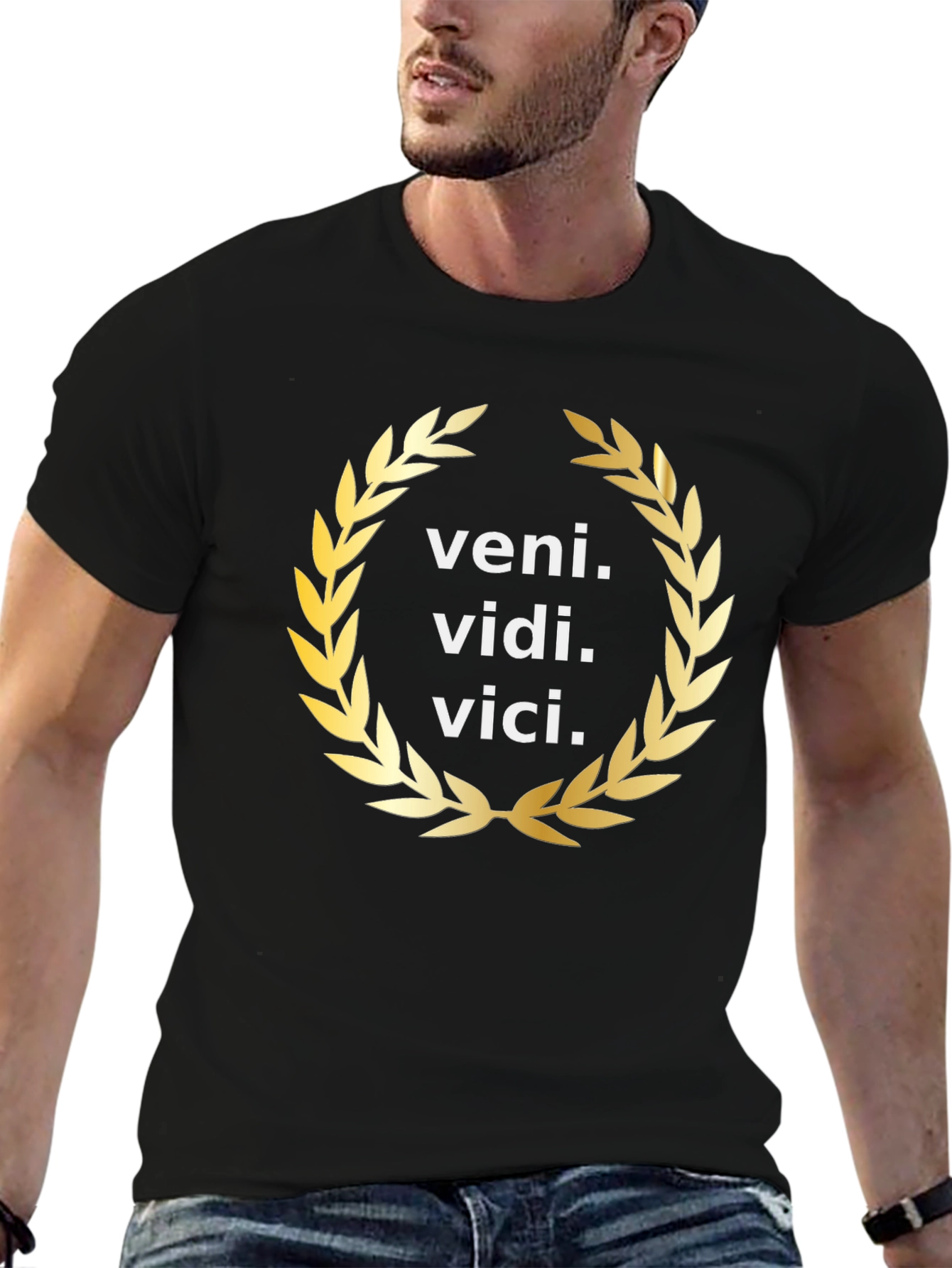 Veni Vidi Vici Gold Wreath Black T-Shirt