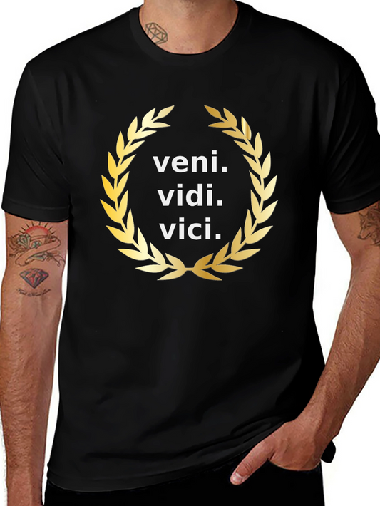 Veni Vidi Vici Gold Wreath Black T-Shirt