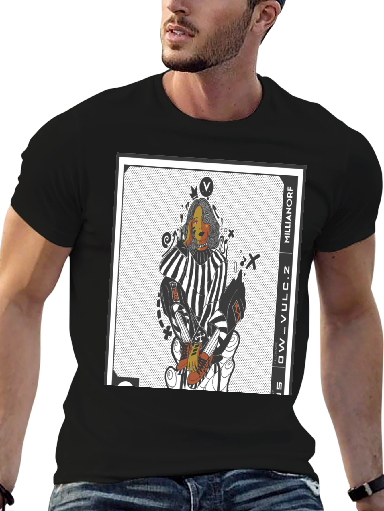 Graphic Print Black Crew Neck T-Shirt
