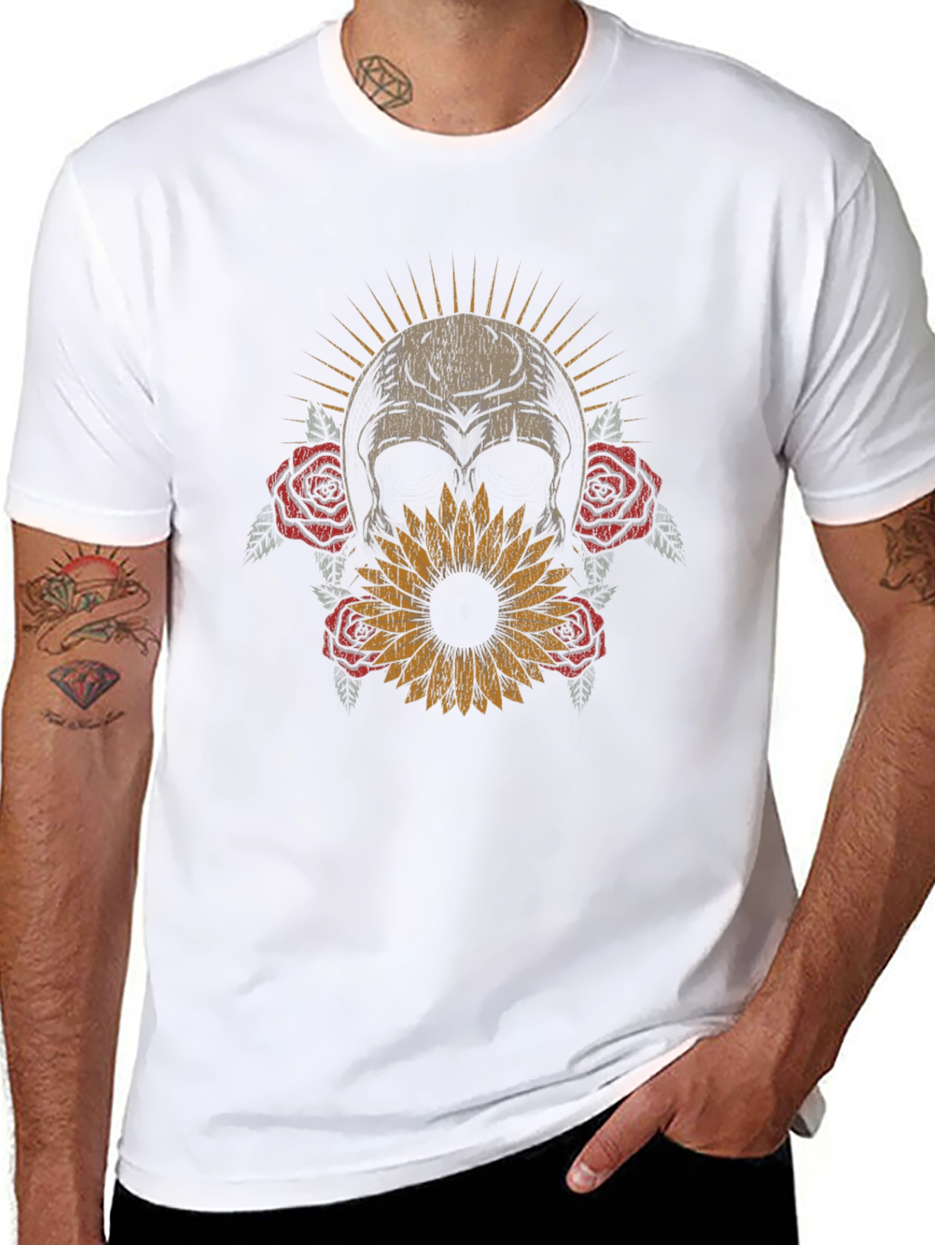 Skull & Flowers Graphic T-Shirt - Dark Aesthetic