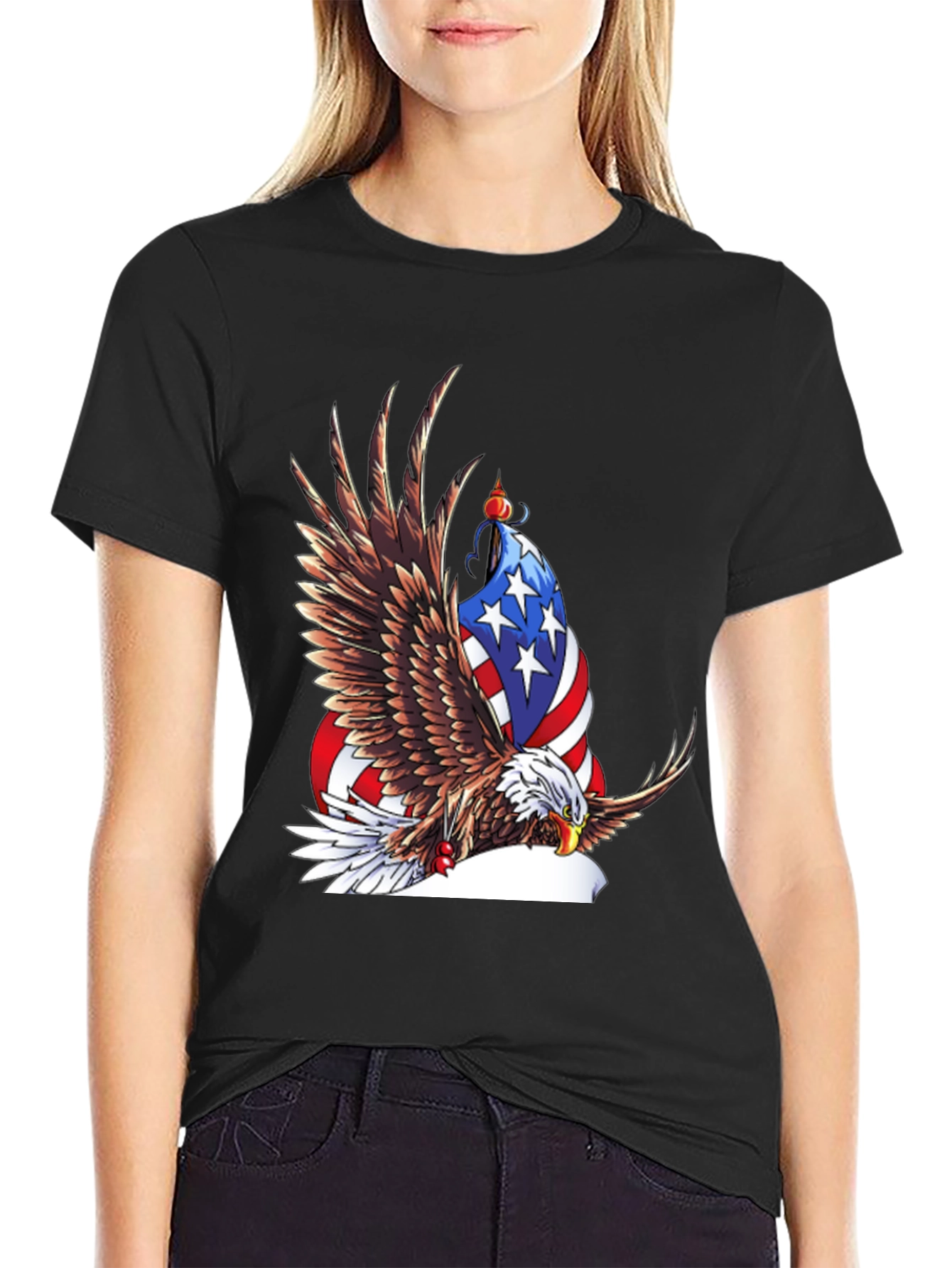 Patriotic Eagle Graphic Tee - Mens Black T-Shirt