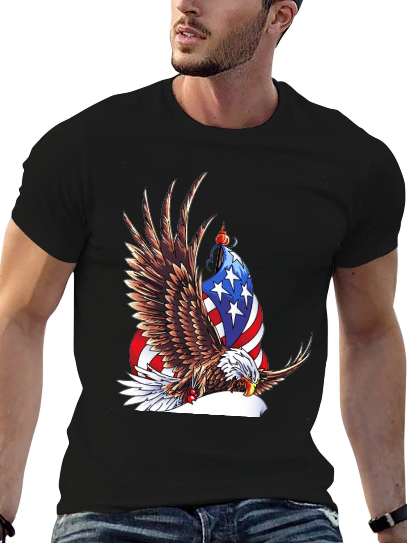 Patriotic Eagle Graphic Tee - Mens Black T-Shirt