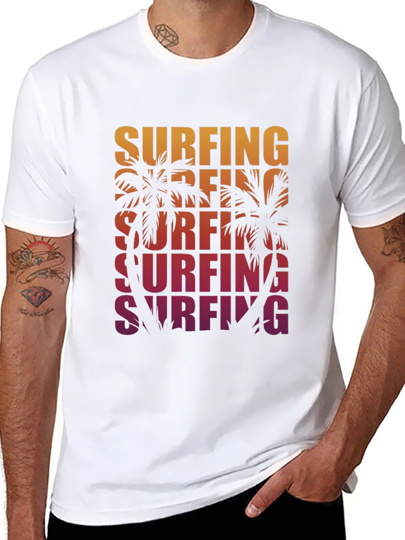 Surfing Palm Tree Graphic Tee - Retro Style