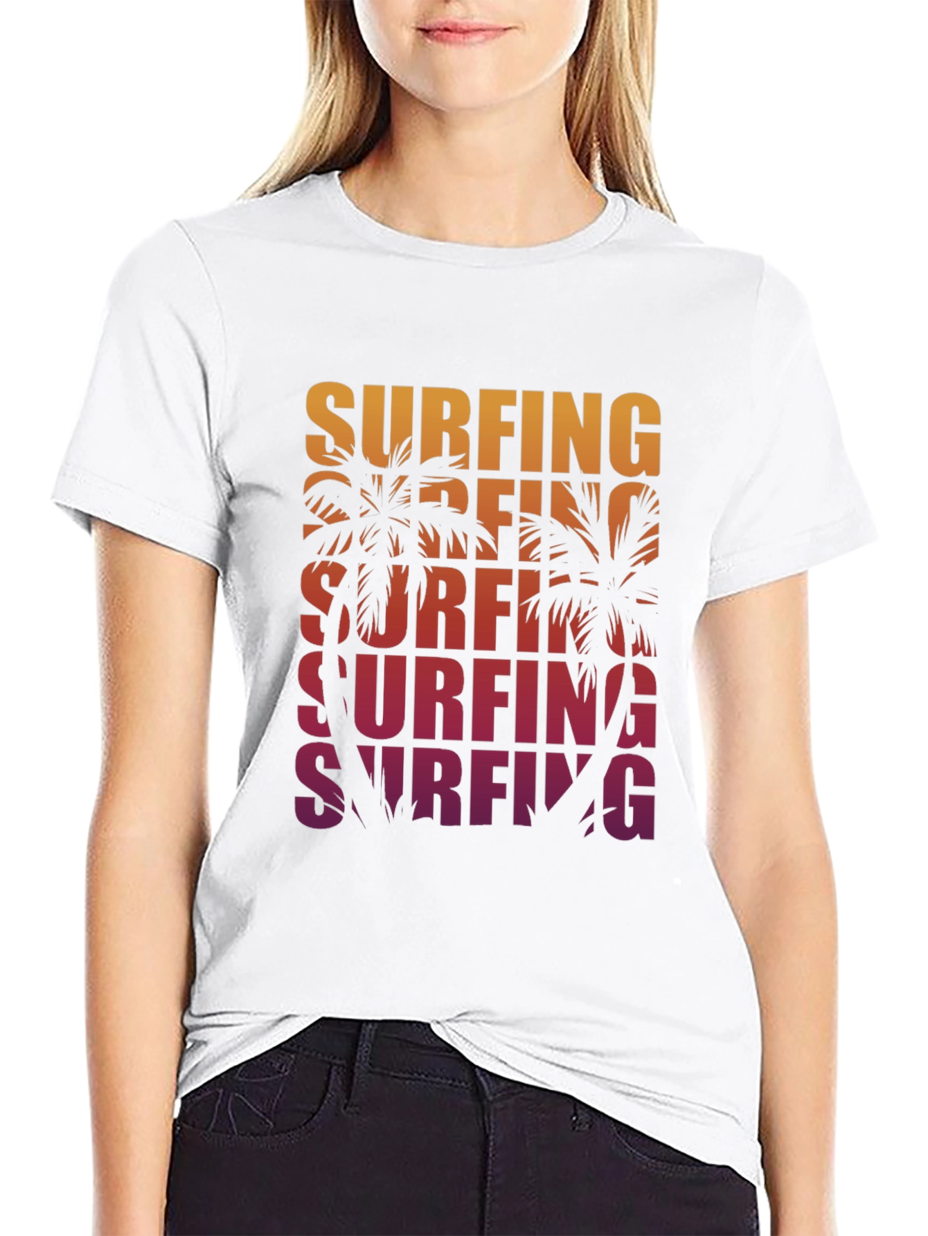 Surfing Palm Tree Graphic Tee - Retro Style