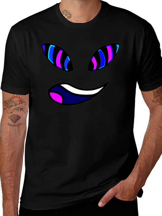 Black Tee with Trippy Cartoon Face Graphic